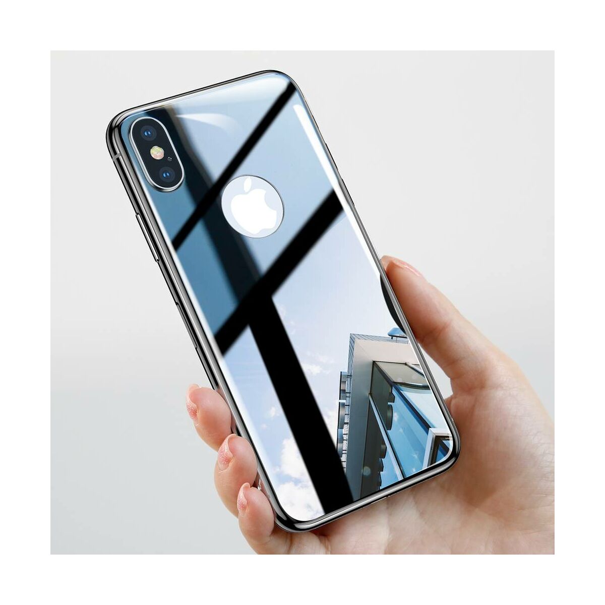 Kép 9/9 - Baseus iPhone X/XS (5.8") 0.3 mm, teljes lefedésre hátlap edzett üveg fólia, asztro szürke (SGAPIPHX-4D0G)