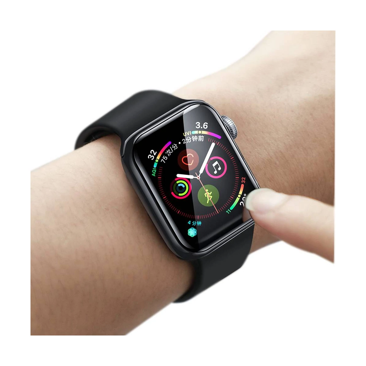 Kép 10/16 - Baseus iWatch 0.2 mm, teljes felületre, ívelt szélek, edzett üveg, 44 mm, fekete (SGAPWA4-H01)