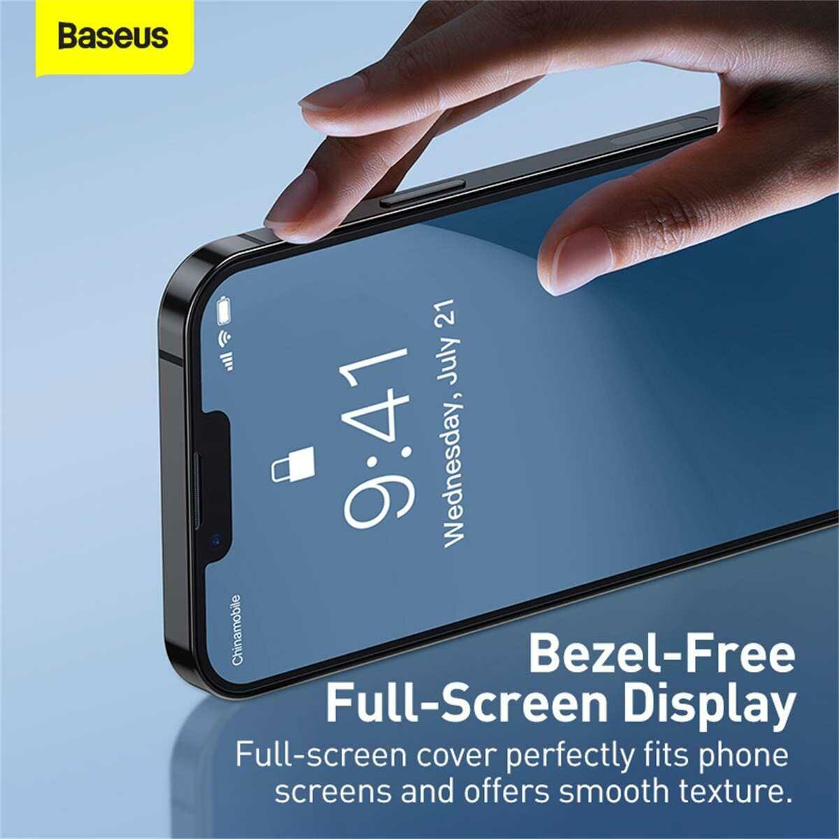Kép 8/19 - Baseus iPhone 13 Pro Max 0.3 mm Teljes üveg, Edzett üveg (2db / csomag + felhelyező keret), átlátszó (SGBL020202)
