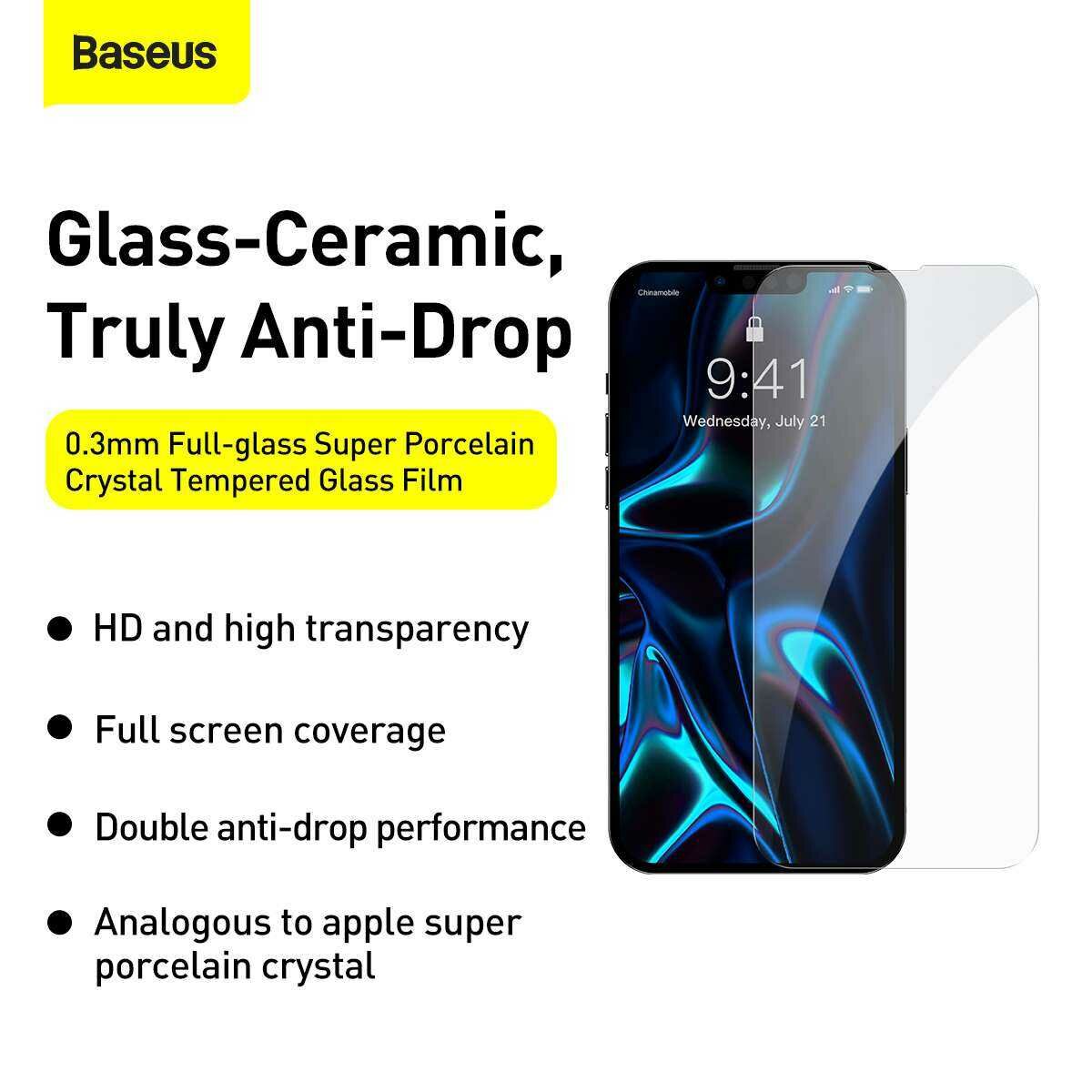Kép 13/19 - Baseus iPhone 13 mini 0.3 mm CY-YMS Teljes üveg, Super porcelain crystal Edzett üveg (2db/csomag + felhelyező keret), átlátszó (SGBL030002)