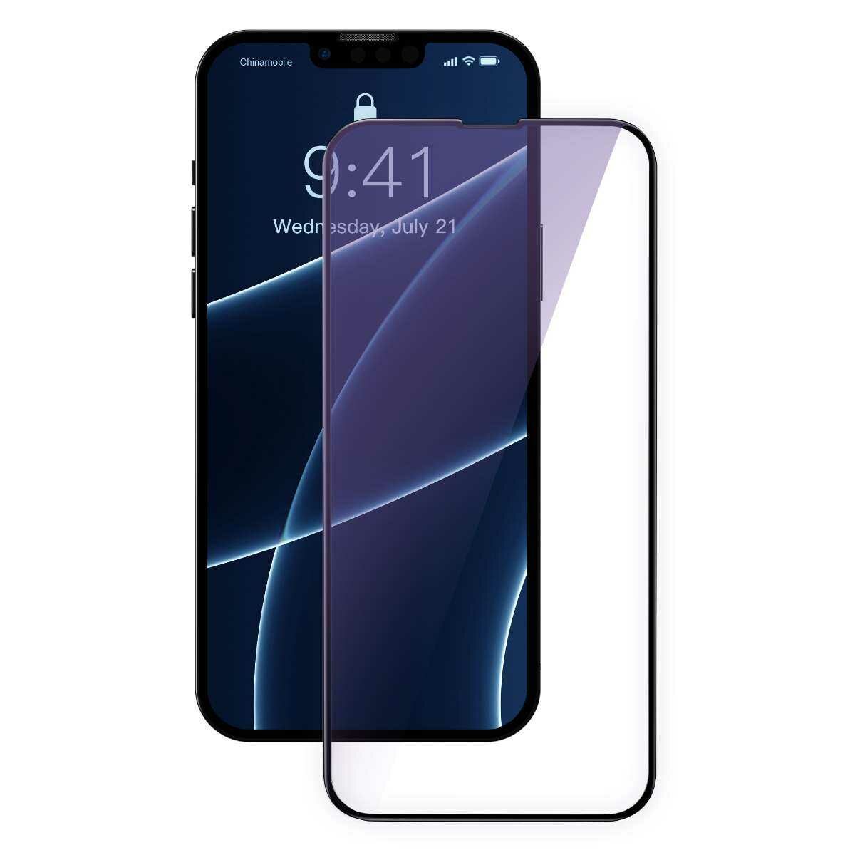 Kép 4/16 - Baseus iPhone 13 mini 0.3 mm Teljes kijelzős, Teljes üveg, Anti-blue light, Edzett üveg (2db/csomag + felhelyező keret), fekete (SGQP010301)