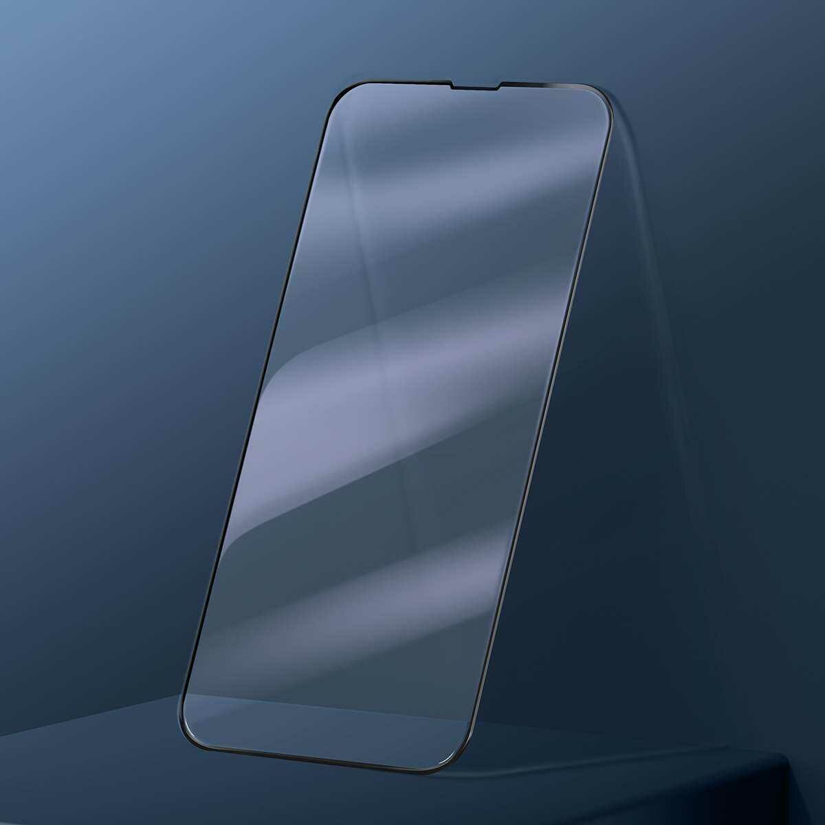 Kép 5/16 - Baseus iPhone 13 mini 0.3 mm Teljes kijelzős, Teljes üveg, Anti-blue light, Edzett üveg (2db/csomag + felhelyező keret), fekete (SGQP010301)