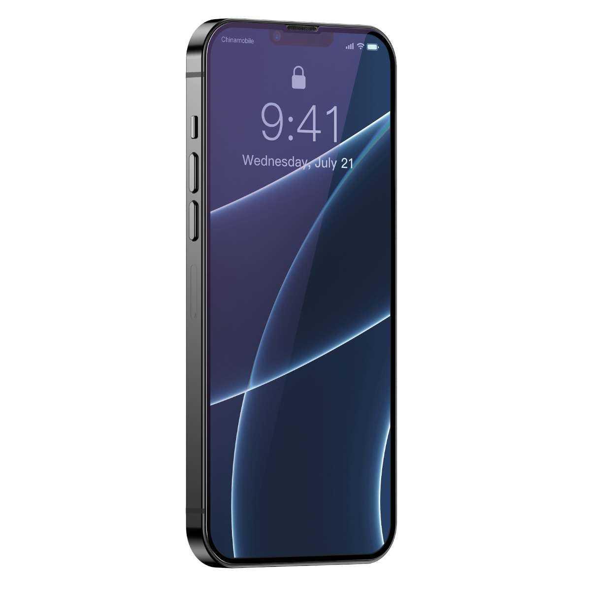 Kép 14/16 - Baseus iPhone 13 mini 0.3 mm Teljes kijelzős, Teljes üveg, Anti-blue light, Edzett üveg (2db/csomag + felhelyező keret), fekete (SGQP010301)