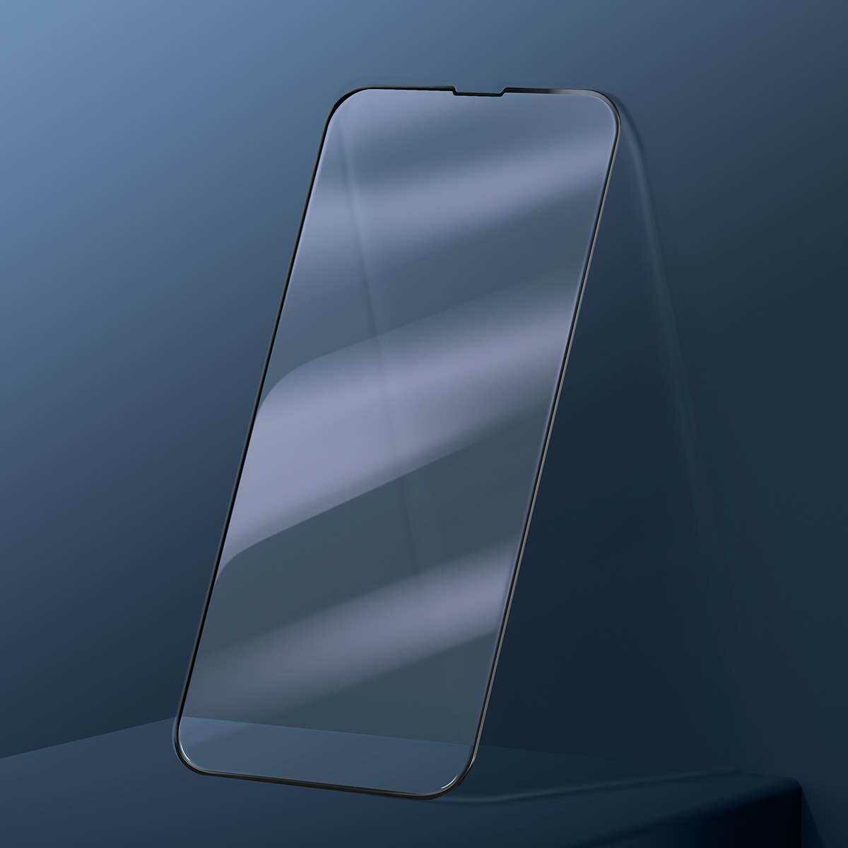 Kép 11/16 - Baseus iPhone 13/13 Pro 0.3 mm Teljes kijelzős, Teljes üveg, Anti-blue light, Edzett üveg (2db/csomag+felhelyező keret), fekete (SGQP010401)