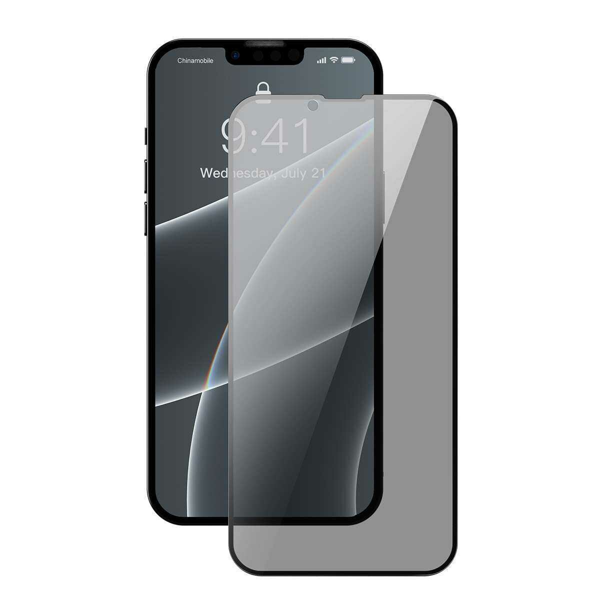 Kép 4/16 - Baseus iPhone 13/13 Pro 0.3 mm Teljes kijelzős, Teljes üveg, Anti-spy func./Betekint.ellen, Edzett üv (2db/cs+f.keret), fekete SGQP010701