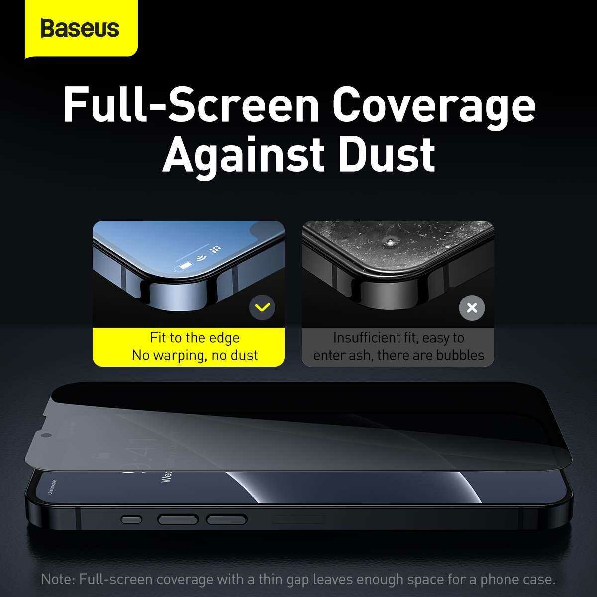 Kép 10/16 - Baseus iPhone 13/13 Pro 0.3 mm Teljes kijelzős, Teljes üveg, Anti-spy func./Betekint.ellen, Edzett üv (2db/cs+f.keret), fekete SGQP010701