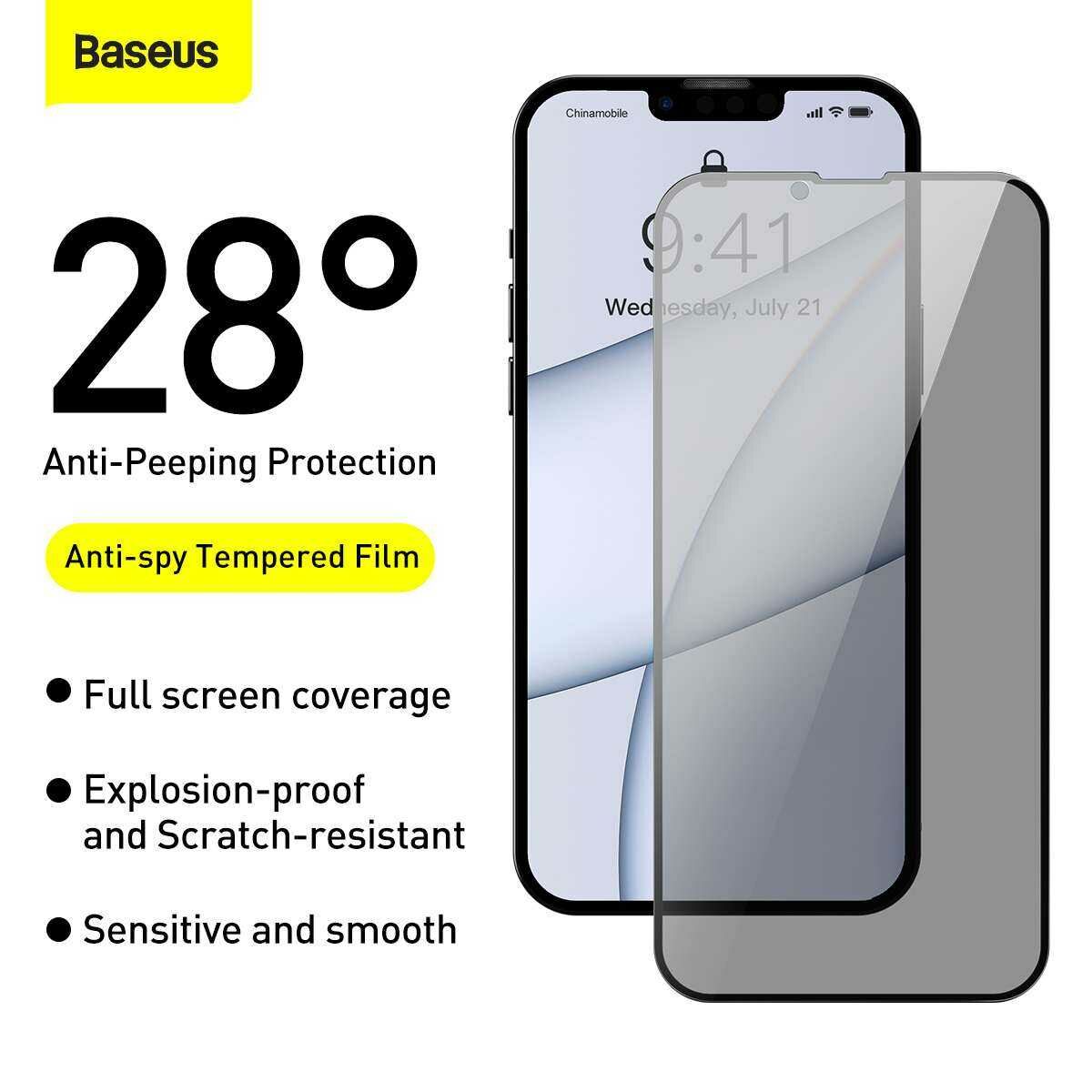 Kép 8/18 - Baseus iPhone 13 Pro Max 0.3 mm Teljes kijelzős, Teljes üveg, Anti-spy function/Betekintés ellen, Edz.üv (2db/cs+f.keret), fekete SGQP010801