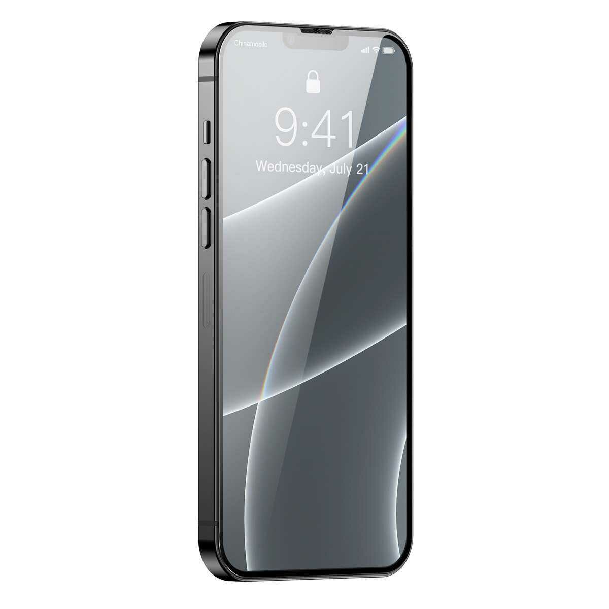 Baseus iPhone 13/13 Pro 0.3 mm CY-YMS Teljes kijelzős, Teljes üveg, Super porcelain crystal Edzett üv. (2db/csom+f.keret), fekete SGQP030101