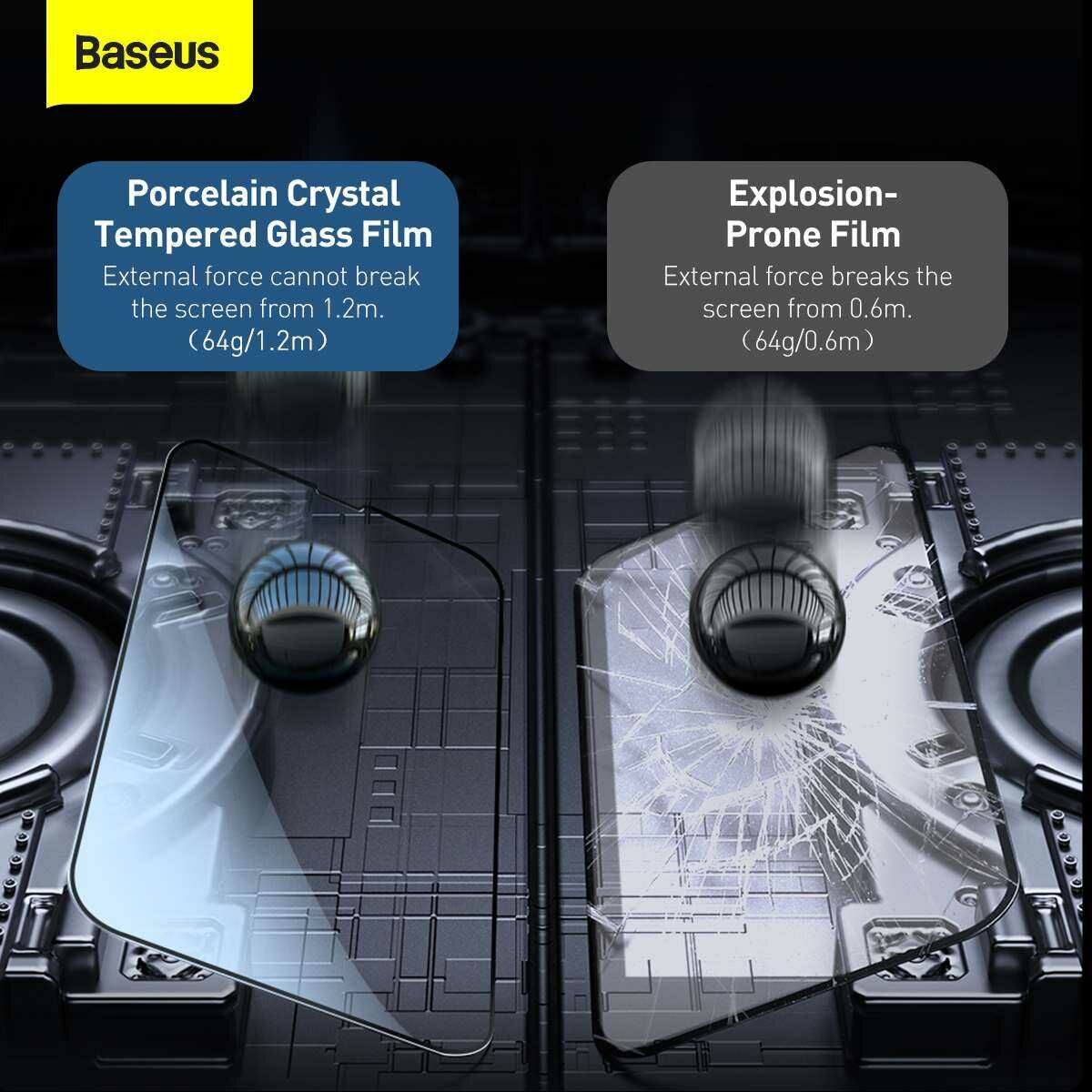Kép 9/17 - Baseus iPhone 13 Pro Max 0.3 mm CY-YMS Teljes kijelzős, Teljes üveg, Super porcelain crystal Edzett üveg (2db/cs+f.keret), fekete SGQP030201