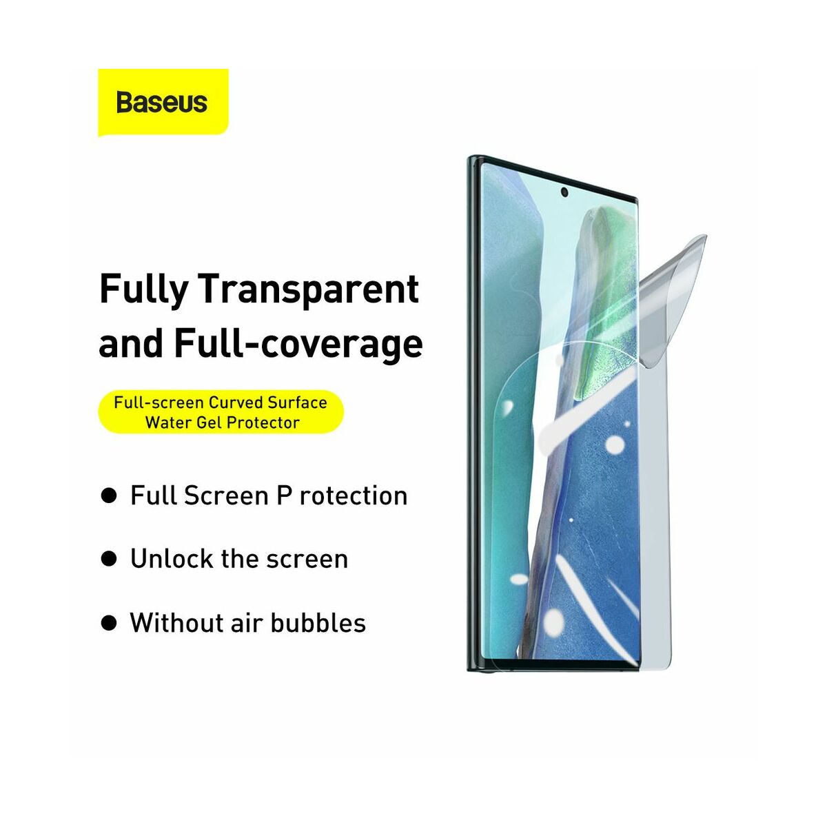 Kép 6/18 - Baseus Samsung Note 20 0.15 mm teljes felületre kijelzővédő fólia, Water Gel (2 db/csomag + keret), átlátszó (SGSANOTE20-SA02)