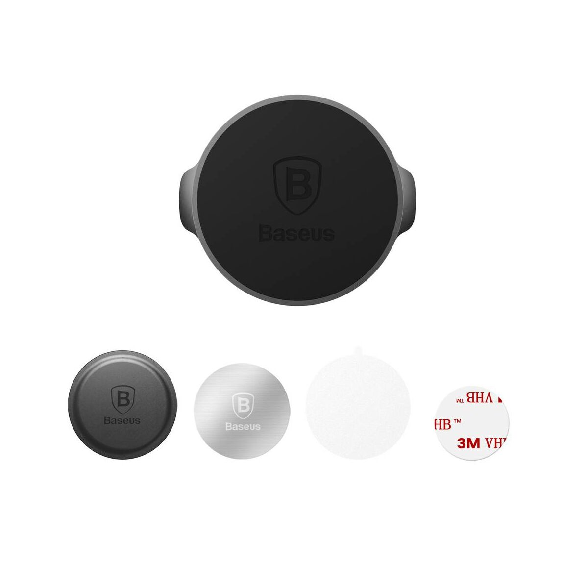 Kép 2/9 - Baseus autós telefontartó, Small Ears series mágneses, műszerfalra, fekete (SUER-C01)