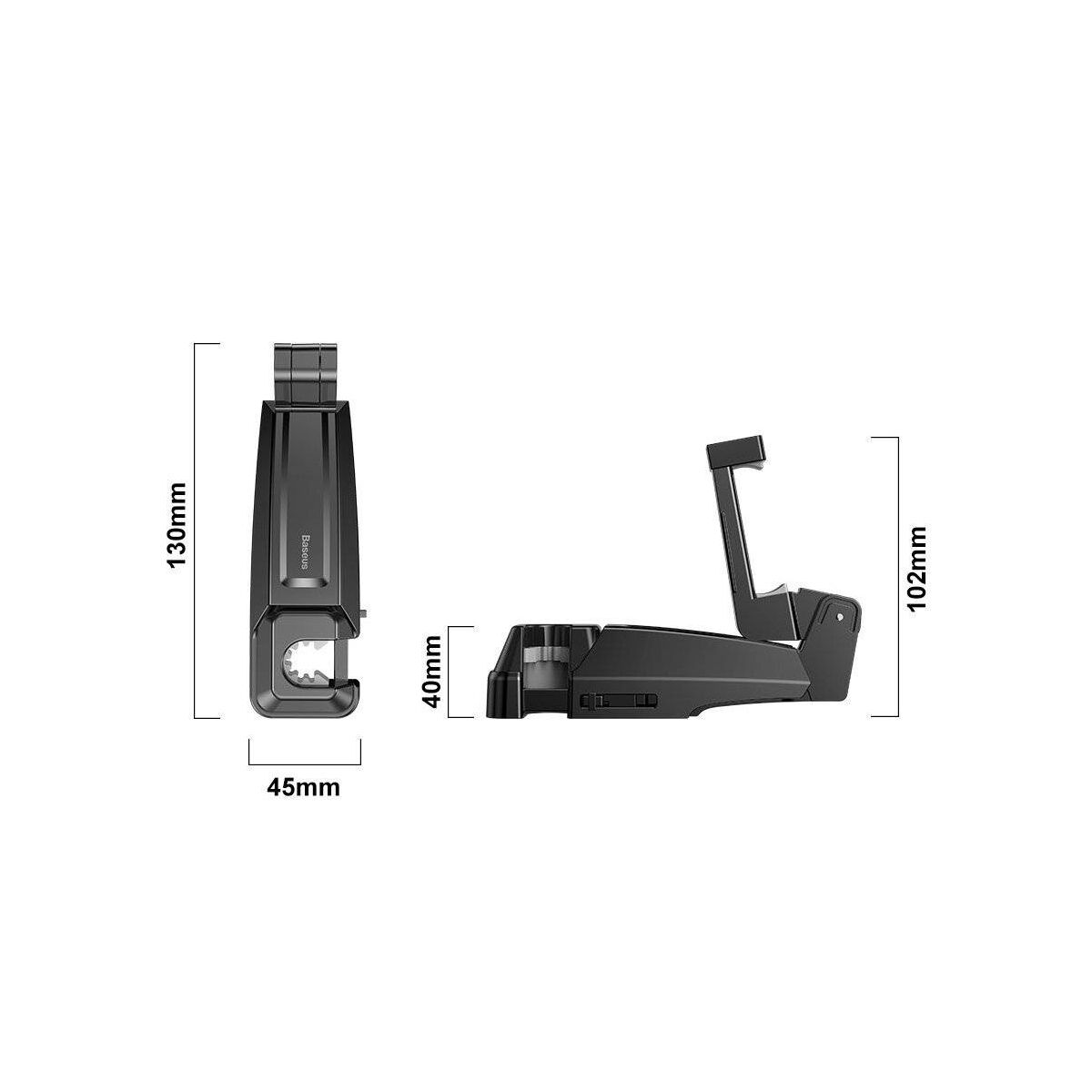 Kép 7/8 - Baseus autós telefontartó, Első ülés fejtámlához rögzíthető készülék tartó, ruha akasztóval 4.0-6.5 inch méretig, fekete (SUHZ-A01)