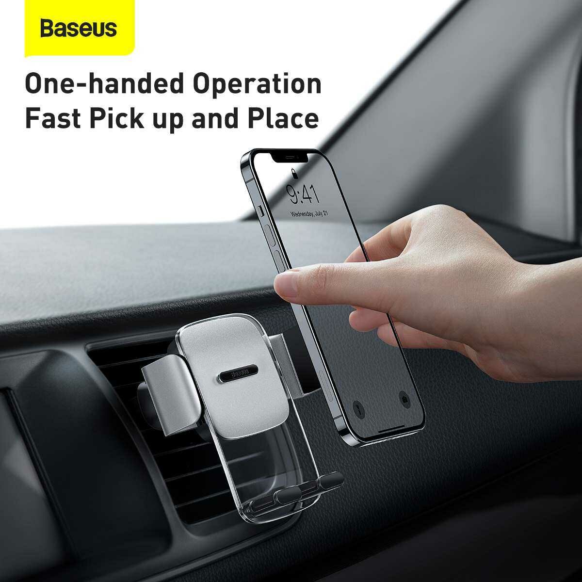 Baseus autós telefontartó, Easy Control Clamp Holder (kerek szellőzőrácsra szerelhető), ezüst (SUYK000112)