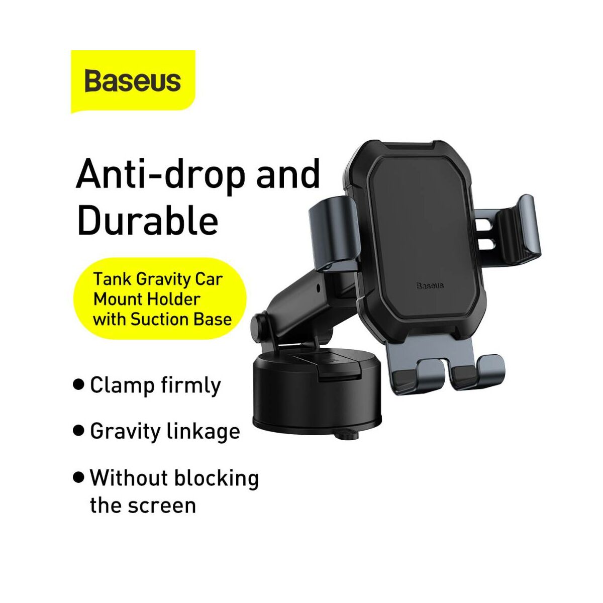 Kép 3/18 - Baseus autós telefontartó, Tank Gravity, műszerfalra vagy szélvédőre helyezhető, fekete (SUYL-TK01)