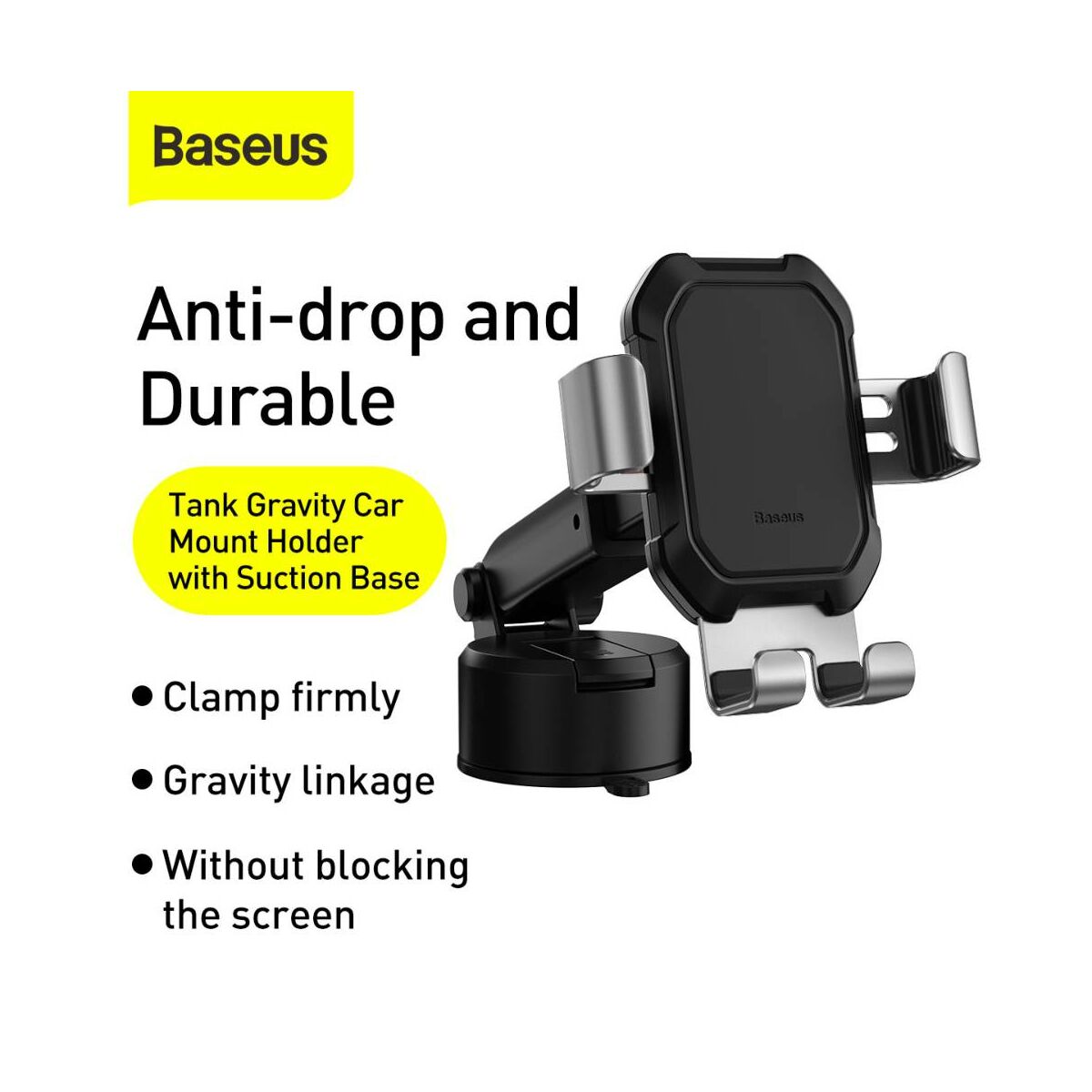 Baseus autós telefontartó, Tank Gravity, műszerfalra vagy szélvédőre helyezhető, ezüst (SUYL-TK0S)