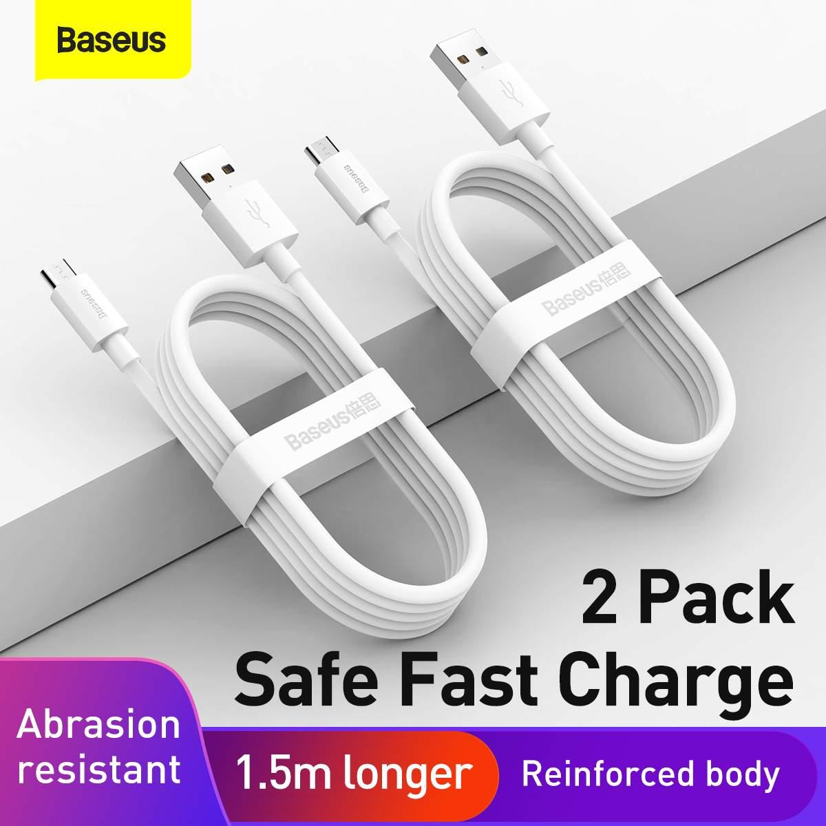 Kép 7/13 - Baseus, Micro USB kábel, Simple Wisdom, (2db/ csomag) 2,1A, 1.5m, fehér (TZCAMZJ-02)
