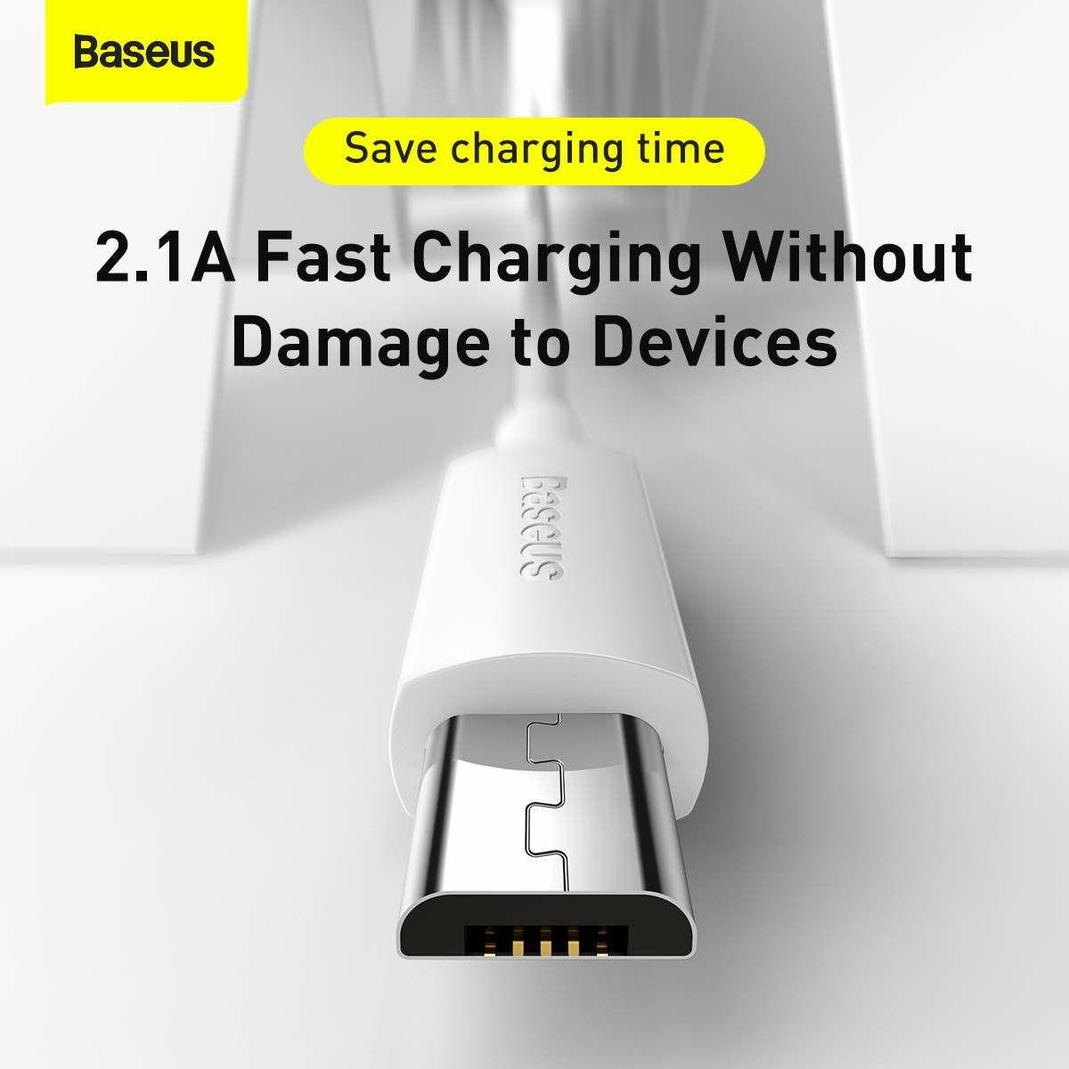 Kép 8/13 - Baseus, Micro USB kábel, Simple Wisdom, (2db/ csomag) 2,1A, 1.5m, fehér (TZCAMZJ-02)