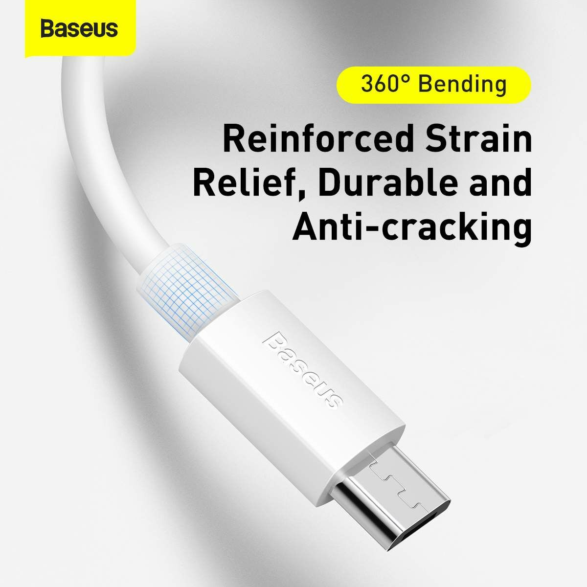 Kép 11/13 - Baseus, Micro USB kábel, Simple Wisdom, (2db/ csomag) 2,1A, 1.5m, fehér (TZCAMZJ-02)