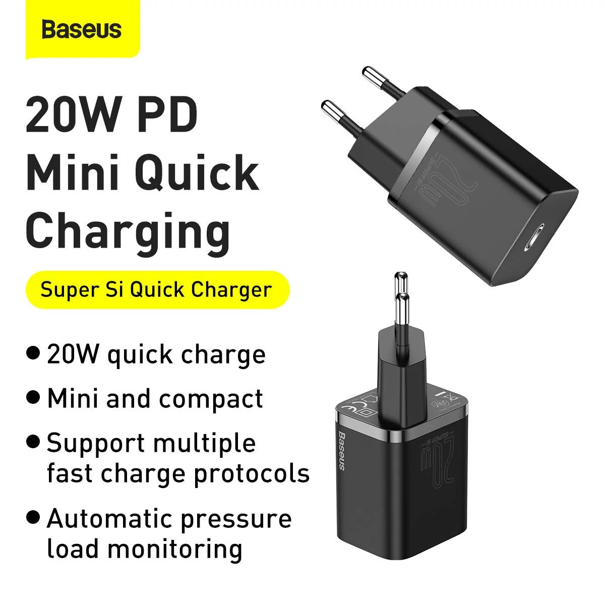 Kép 12/13 - Baseus hálózati töltő szett, Super Si 1C QC, Type-C  Lightning kábellel 1m, 20W, fekete (TZCCSUP-B0