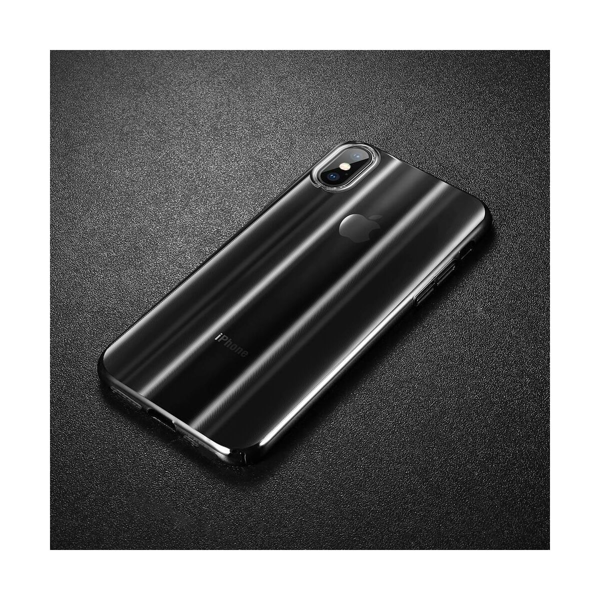 Baseus iPhone XS tok, Aurora, átlátszó, fekete (WIAPIPH58-JG01)