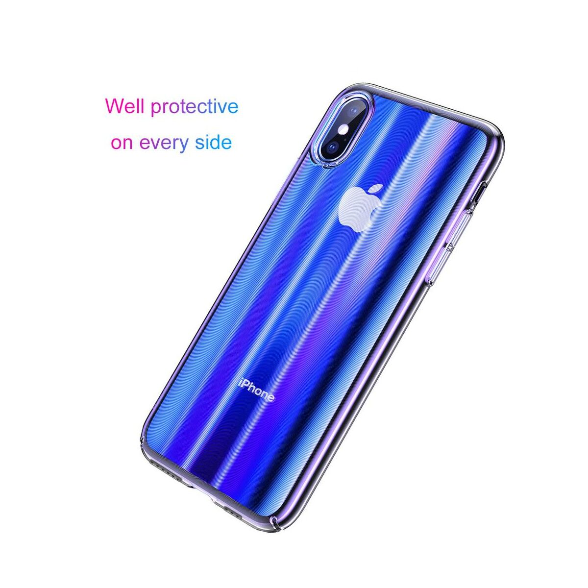 Kép 6/8 - Baseus iPhone XS tok, Aurora, átlátszó, kék (WIAPIPH58-JG03)