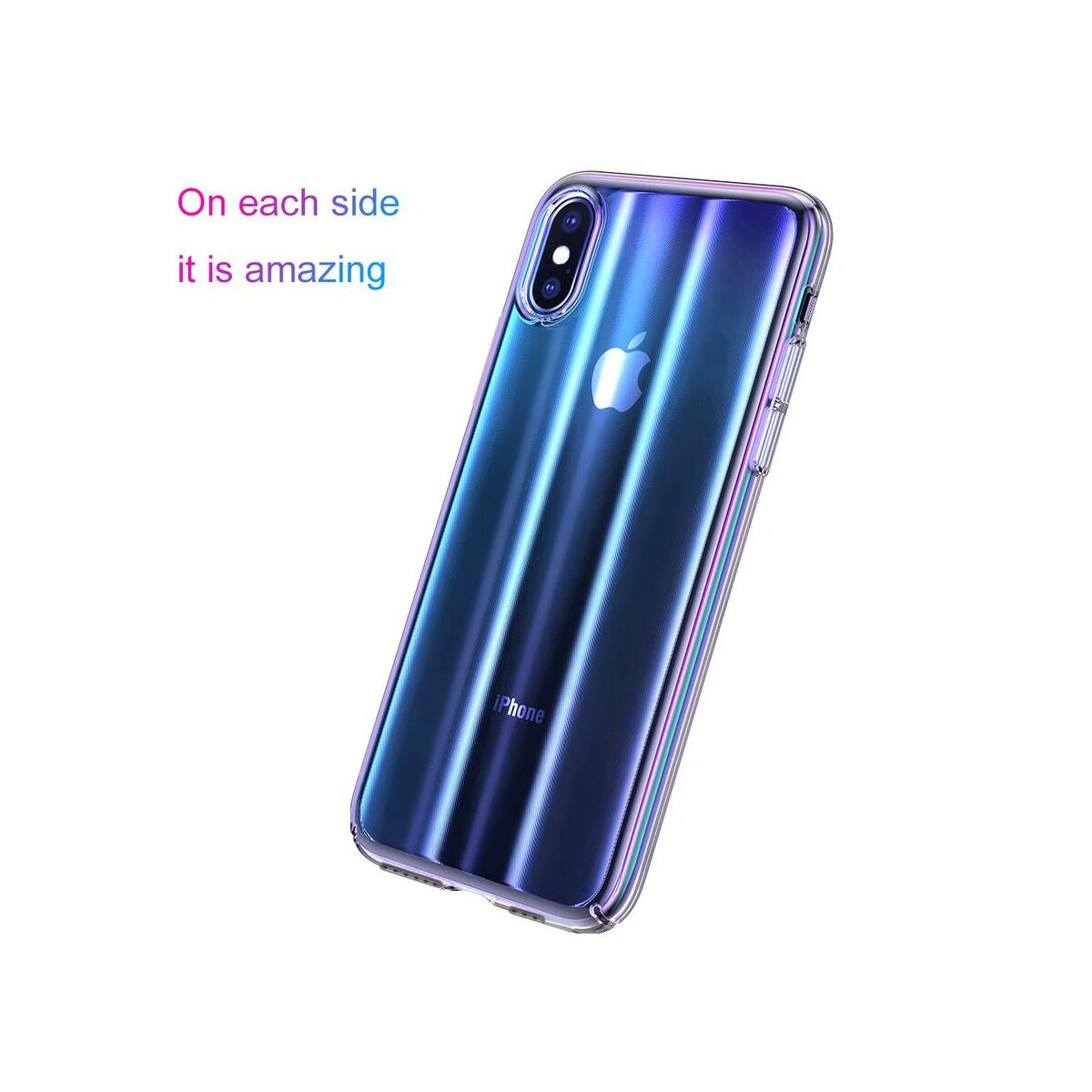 Kép 7/8 - Baseus iPhone XS tok, Aurora, átlátszó, kék (WIAPIPH58-JG03)
