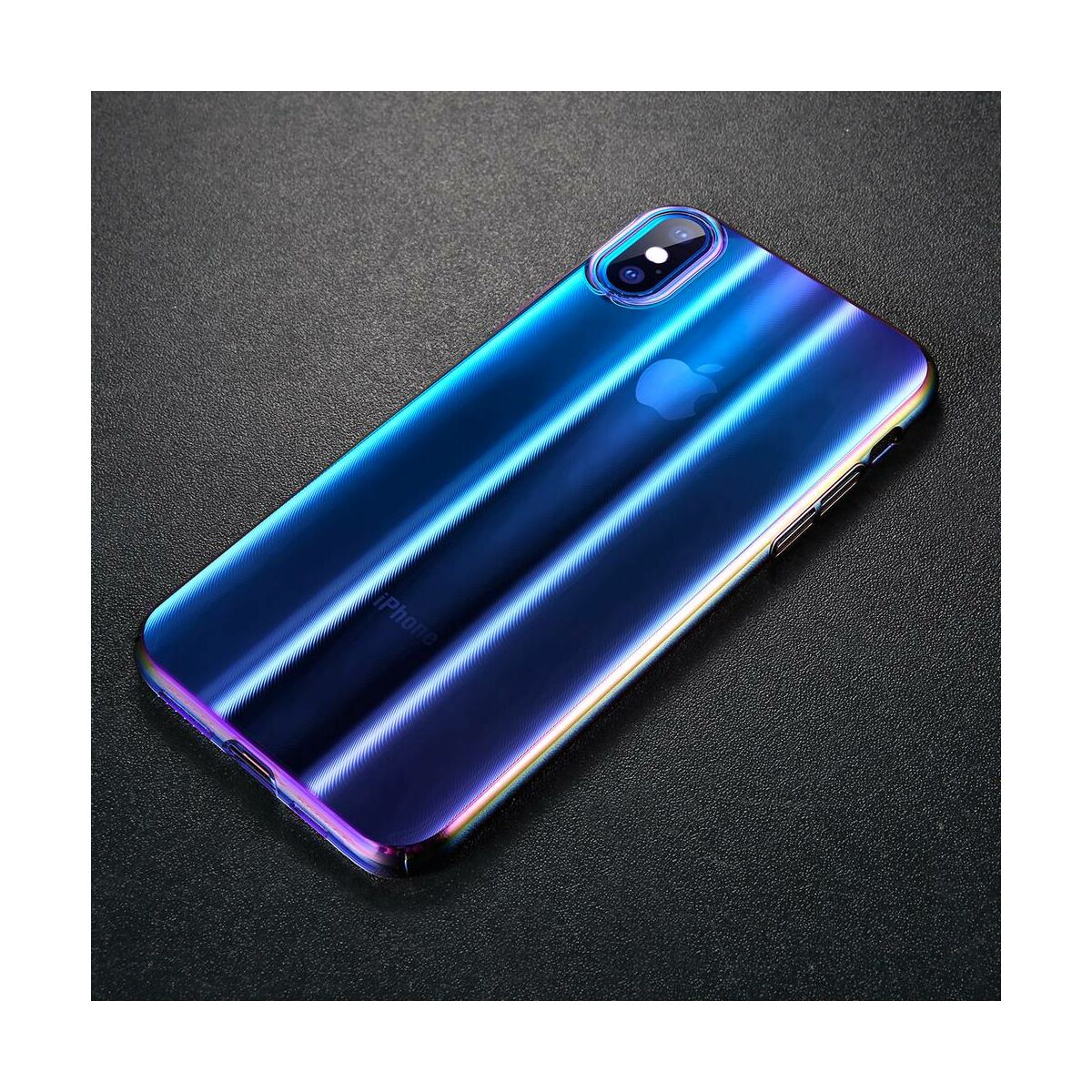 Kép 8/8 - Baseus iPhone XS tok, Aurora, átlátszó, kék (WIAPIPH58-JG03)