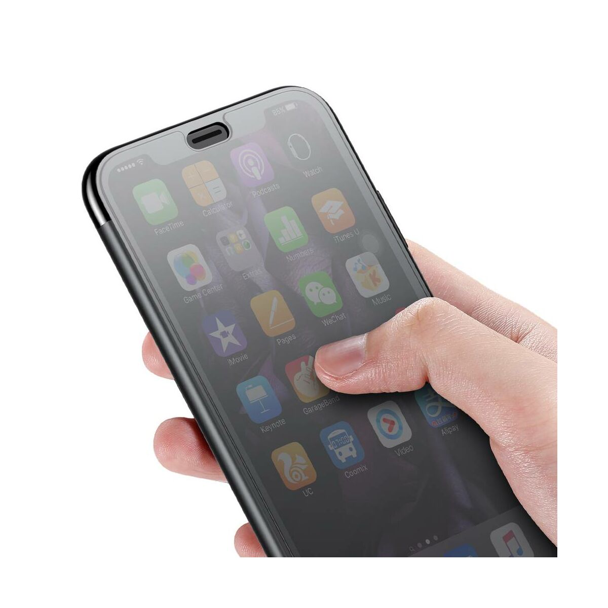 Kép 2/8 - Baseus iPhone XS tok, Touchable kihajtható, érintőfelületű tok, fekete (WIAPIPH58-TS01)