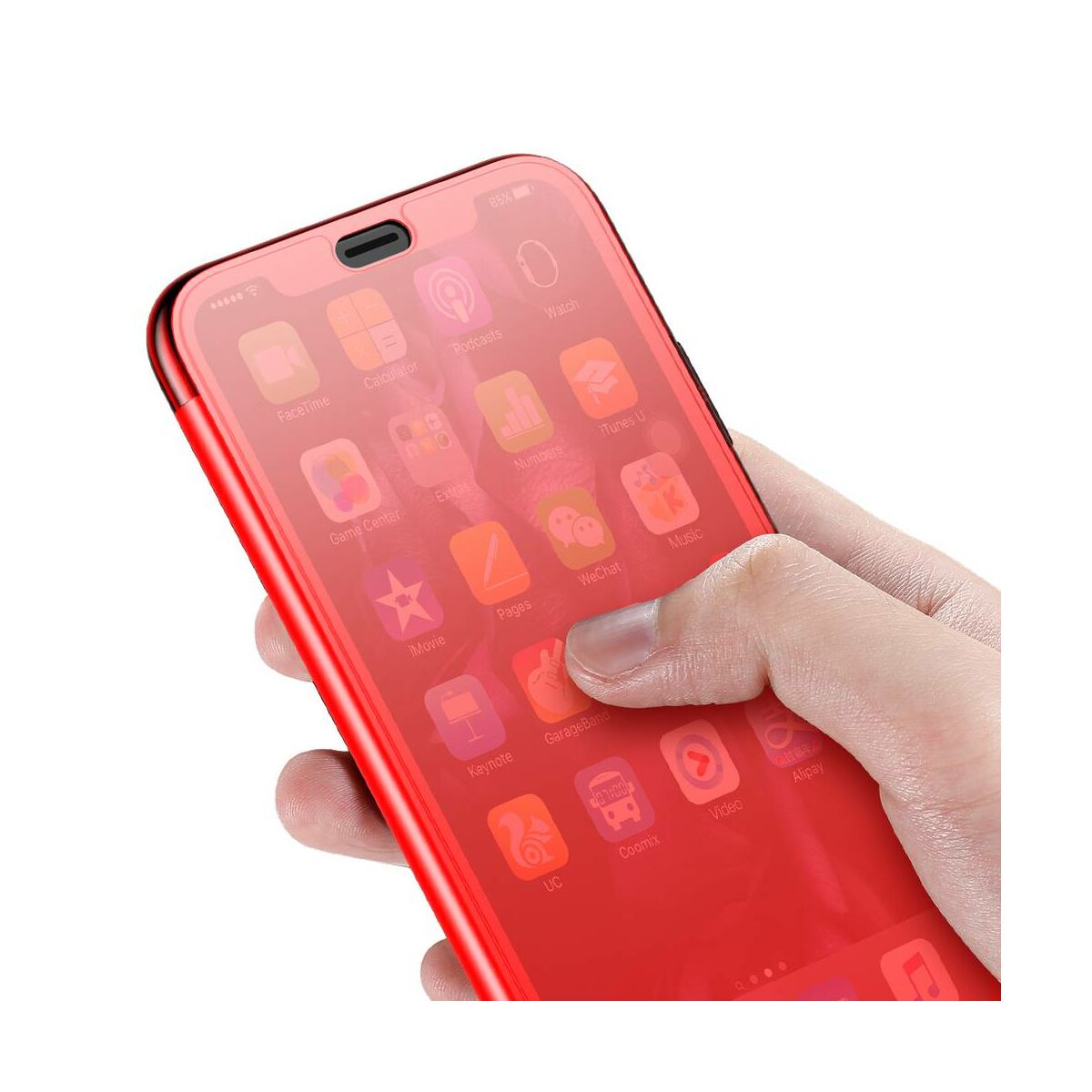 Kép 2/8 - Baseus iPhone XS tok, Touchable kihajtható, érintőfelületű tok, piros (WIAPIPH58-TS09)