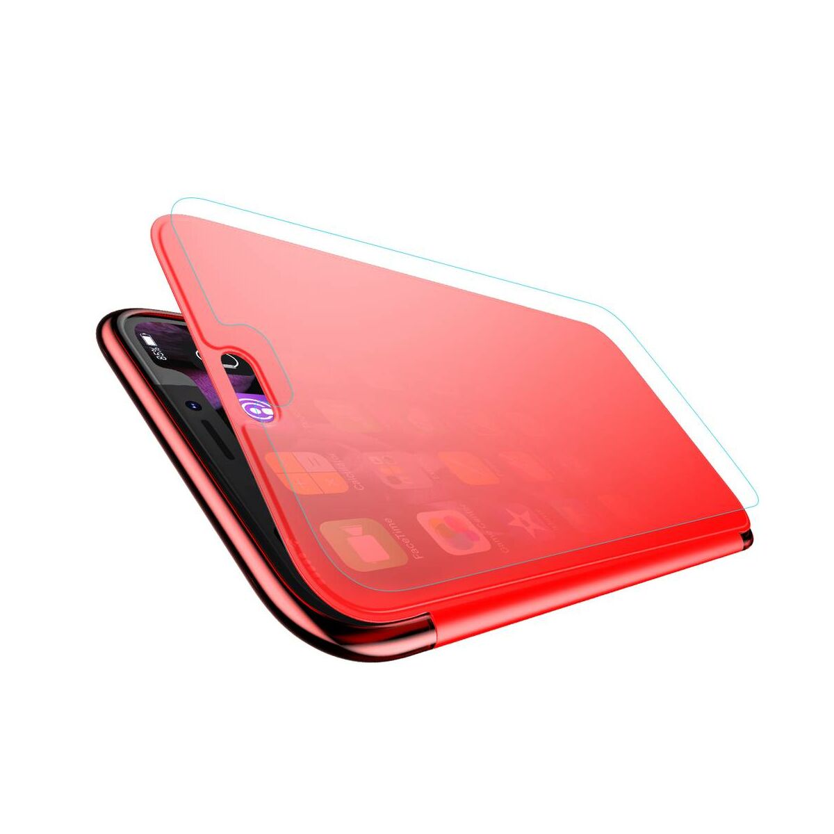 Kép 3/8 - Baseus iPhone XS tok, Touchable kihajtható, érintőfelületű tok, piros (WIAPIPH58-TS09)