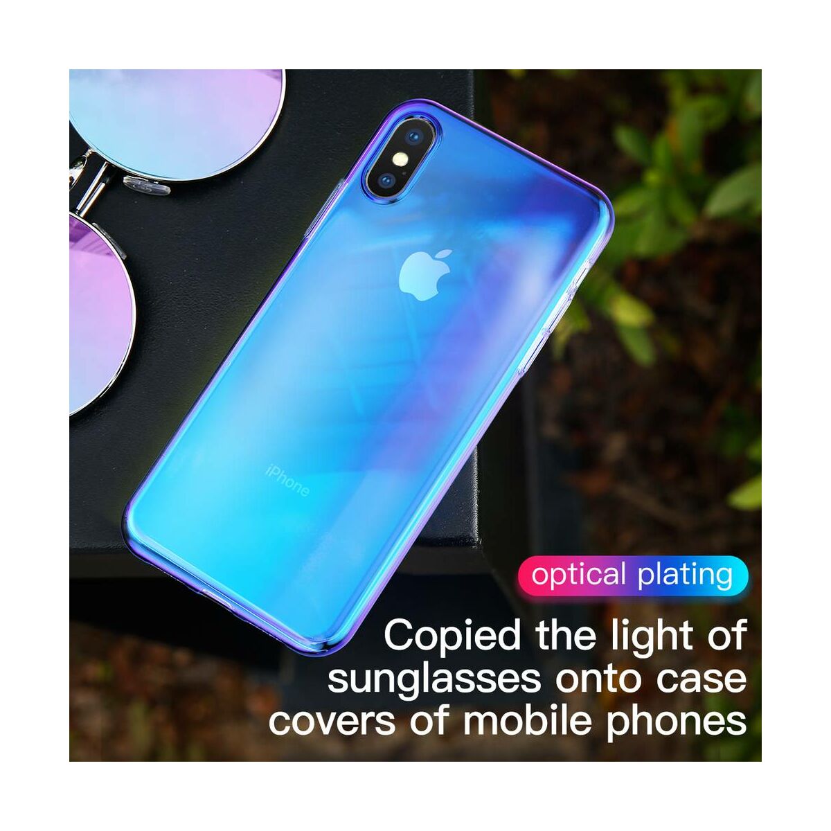 Kép 4/7 - Baseus iPhone XS tok, Glow, átlátszó, kék (WIAPIPH58-XG03)