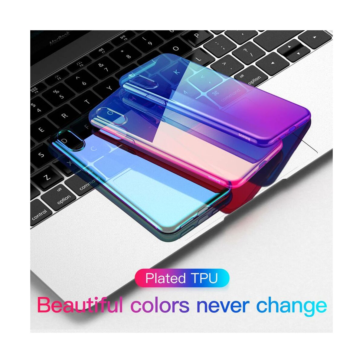 Kép 6/7 - Baseus iPhone XS tok, Glow, átlátszó, kék (WIAPIPH58-XG03)