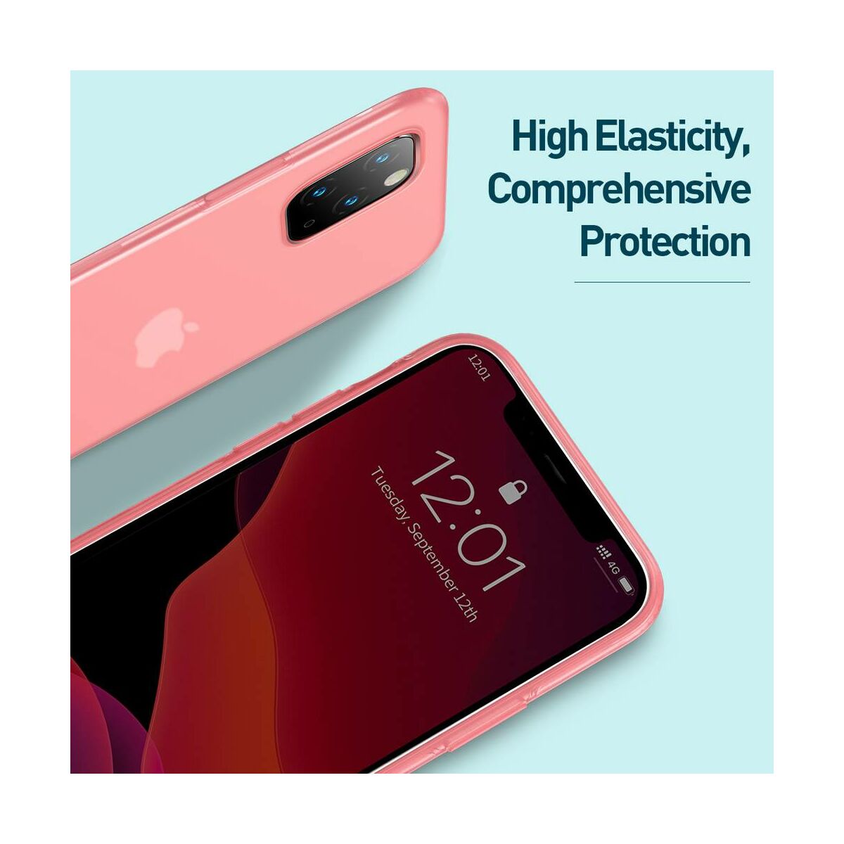 Kép 12/13 - Baseus iPhone 11 Pro tok, Jelly Liquid Silica Gel Protective tok, átlátszó piros (WIAPIPH58S-GD09)