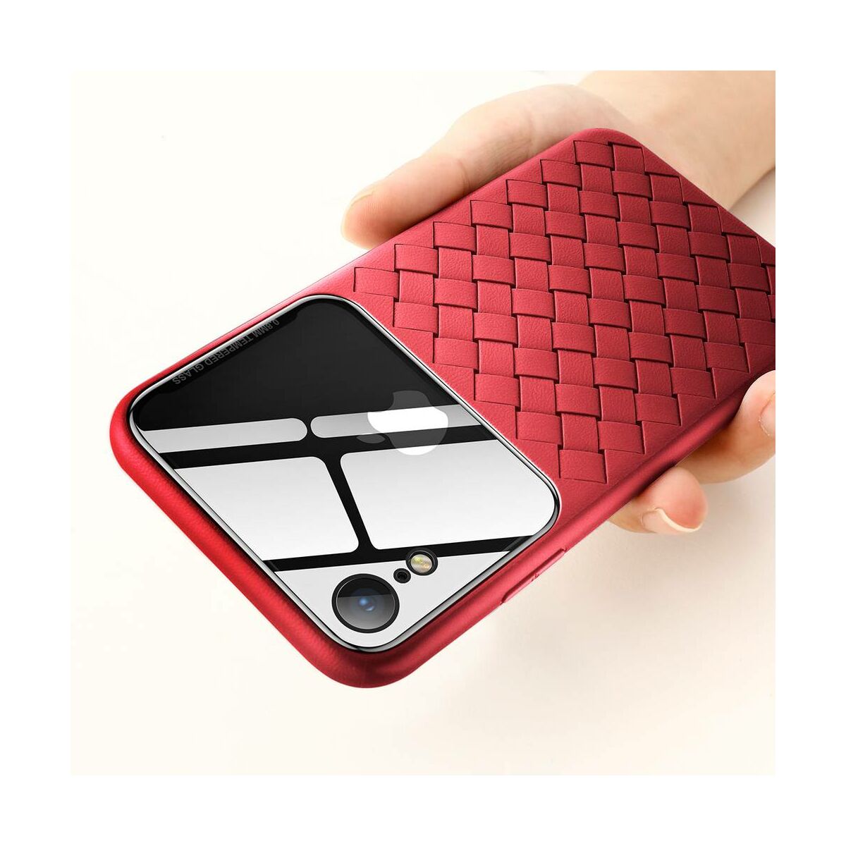 Kép 3/8 - Baseus iPhone XR üveg & tok, BV Weaving, piros (WIAPIPH61-BL09)