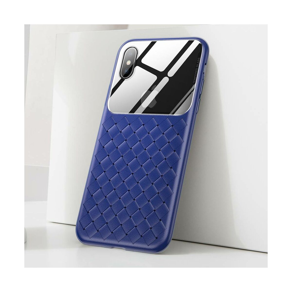 Kép 5/10 - Baseus iPhone XS Max üveg & tok, BV Weaving, kék (WIAPIPH65-BL03)