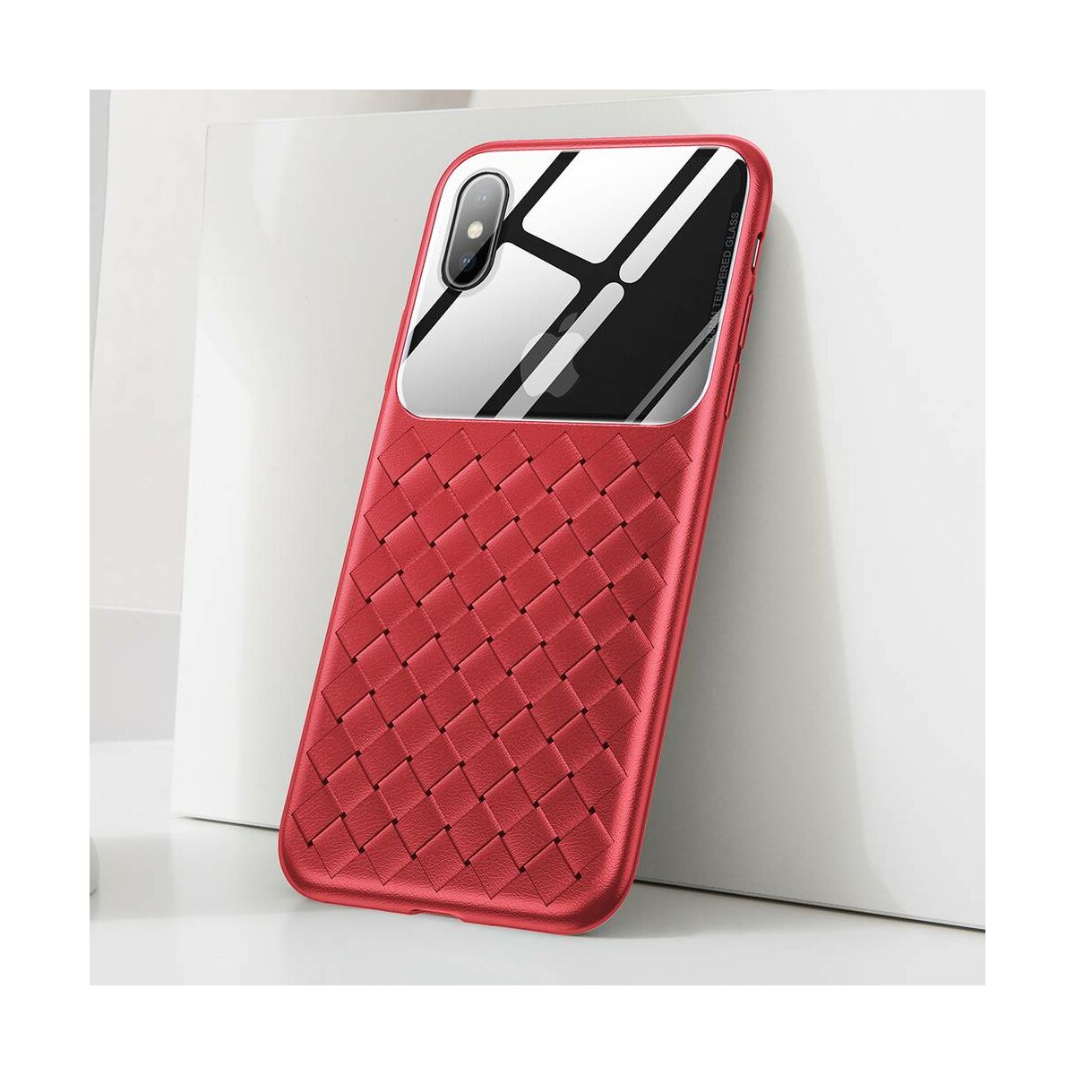 Kép 4/8 - Baseus iPhone XS Max üveg & tok, BV Weaving, piros (WIAPIPH65-BL09)