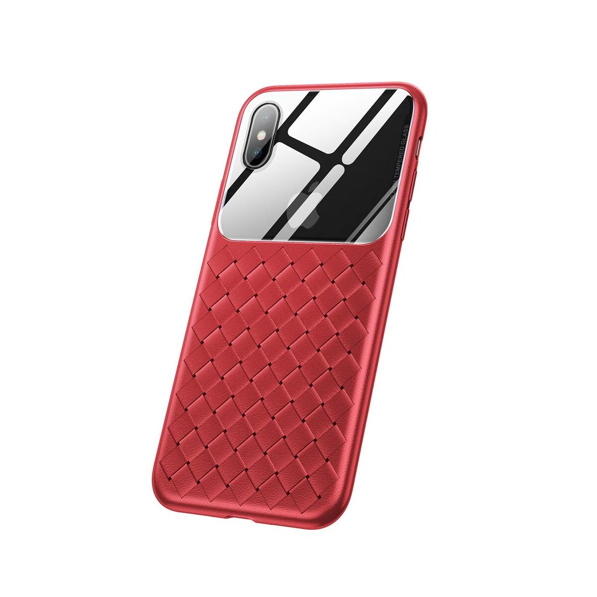 Kép 7/8 - Baseus iPhone XS Max üveg & tok, BV Weaving, piros (WIAPIPH65-BL09)