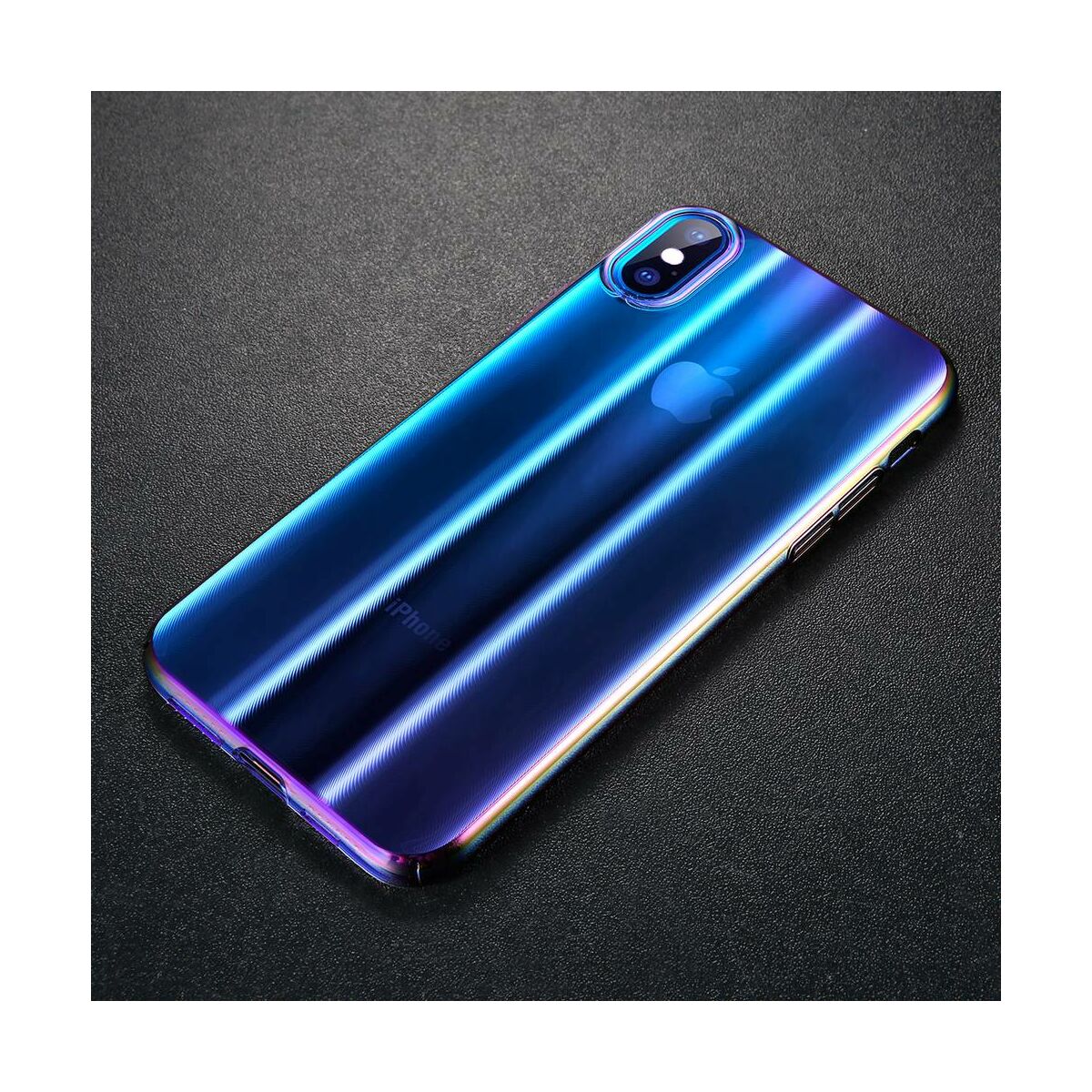Baseus iPhone XS Max tok, Aurora, átlátszó, kék WIAPIPH65-JG03)
