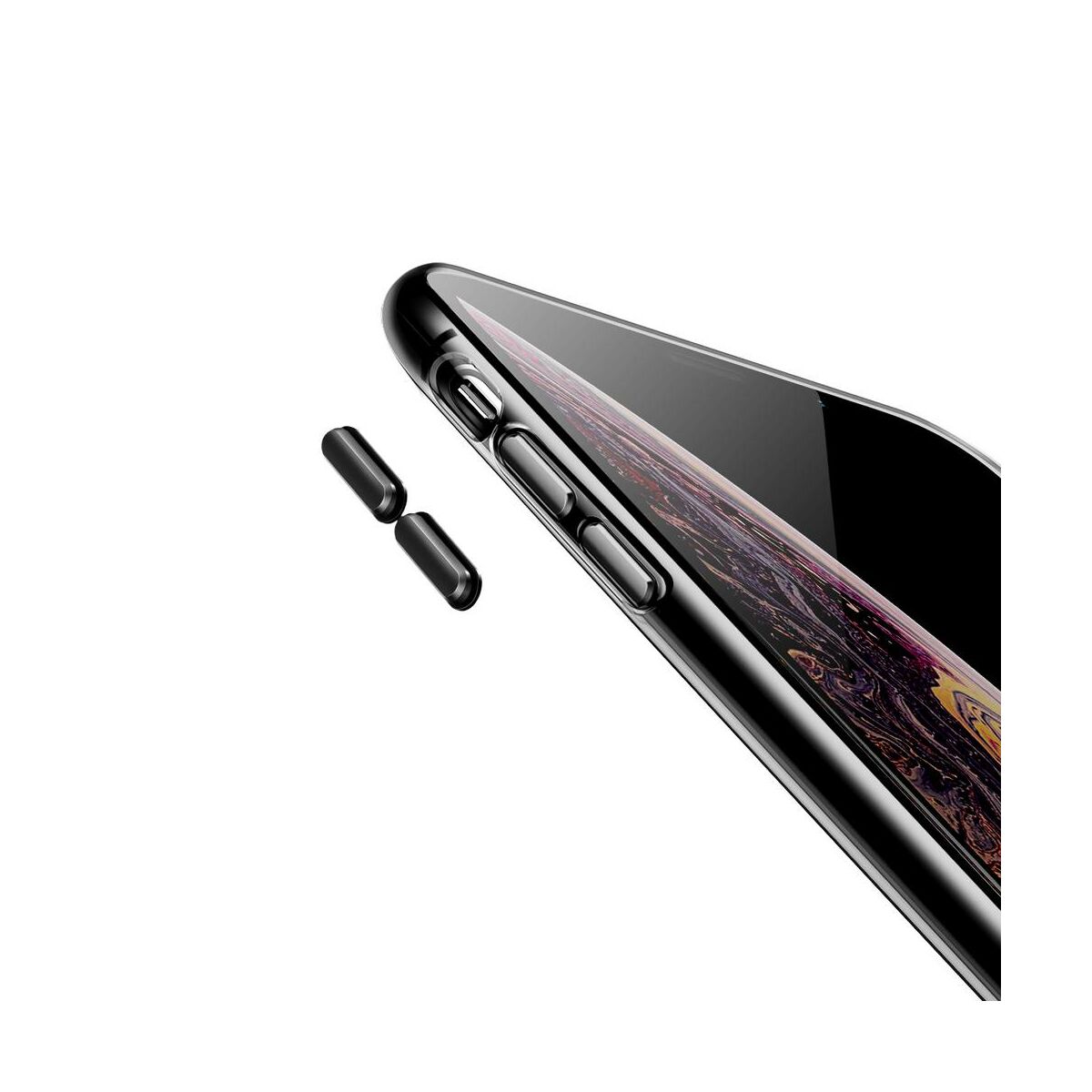 Kép 3/7 - Baseus iPhone XS Max tok, átlátszó Key Phone ráfűzhető csuklótartóval, fekete (WIAPIPH65-QA01)