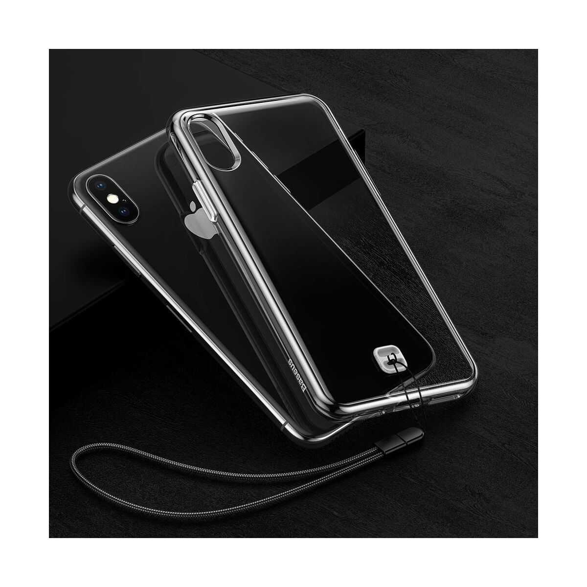 Kép 7/7 - Baseus iPhone XS Max tok, átlátszó Key Phone ráfűzhető csuklótartóval, átlátszó (WIAPIPH65-QA02)