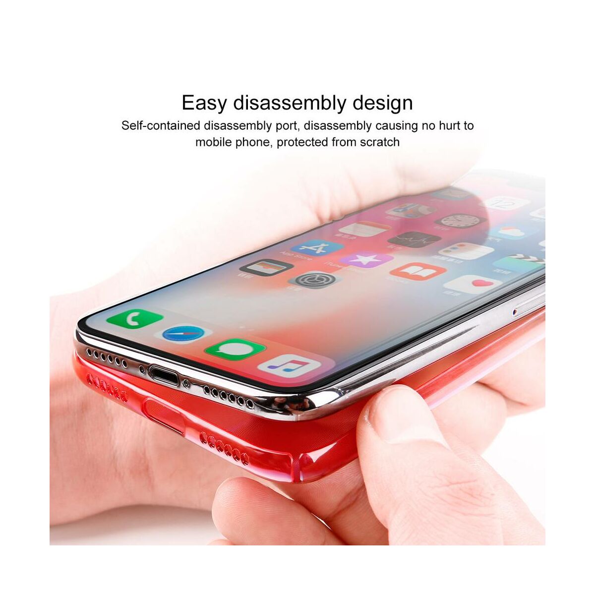 Kép 4/11 - Baseus iPhone X/XS tok, Aurora, átlátszó, rózsaszín (WIAPIPHX-JG04)