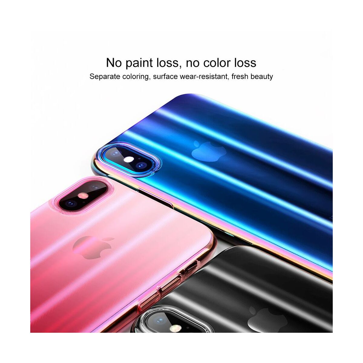Kép 6/11 - Baseus iPhone X/XS tok, Aurora, átlátszó, rózsaszín (WIAPIPHX-JG04)