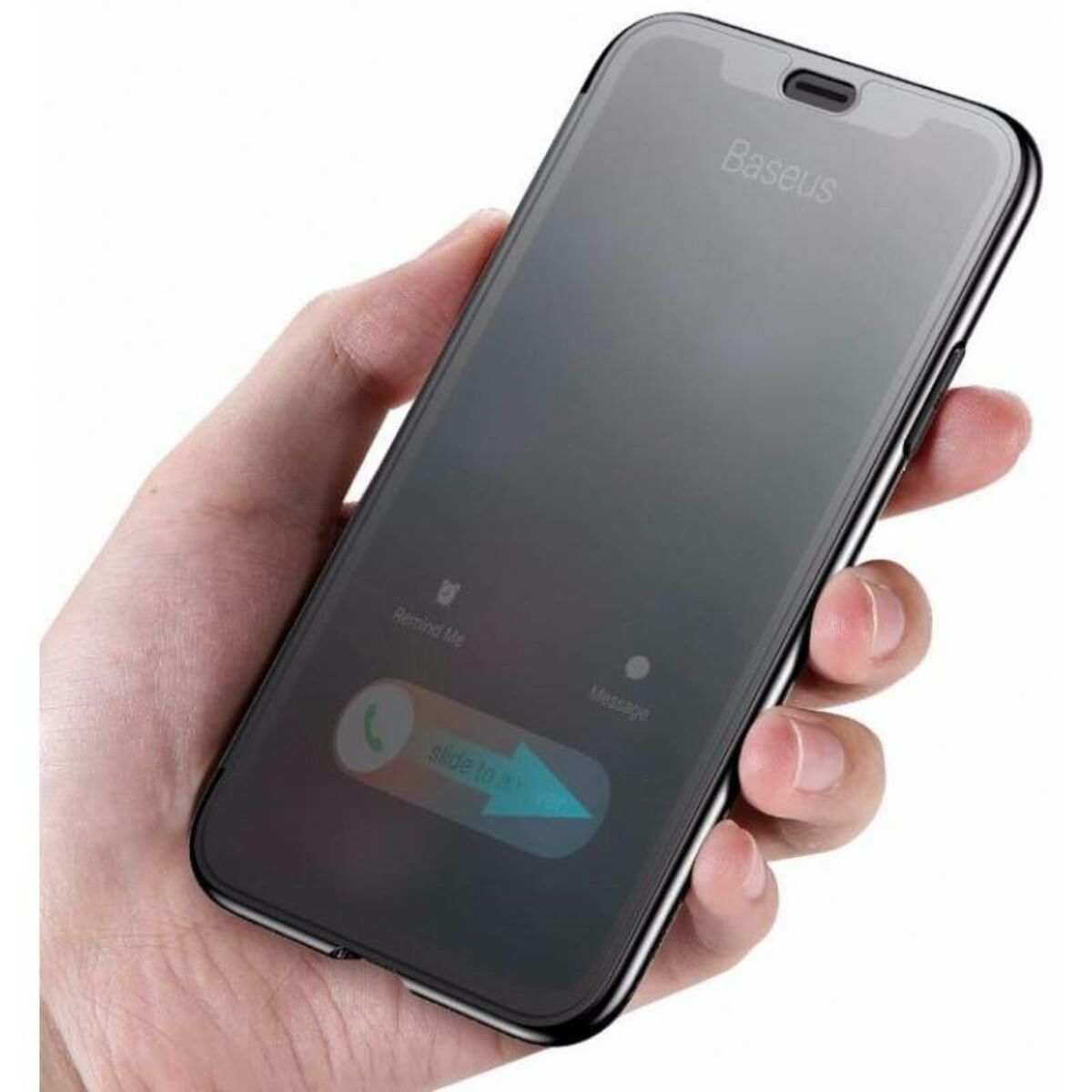 Kép 3/3 - Baseus iPhone X/XS tok, Touchable kihajtható, érintő felületű flip tok, fekete (WIAPIPHX-TS01)