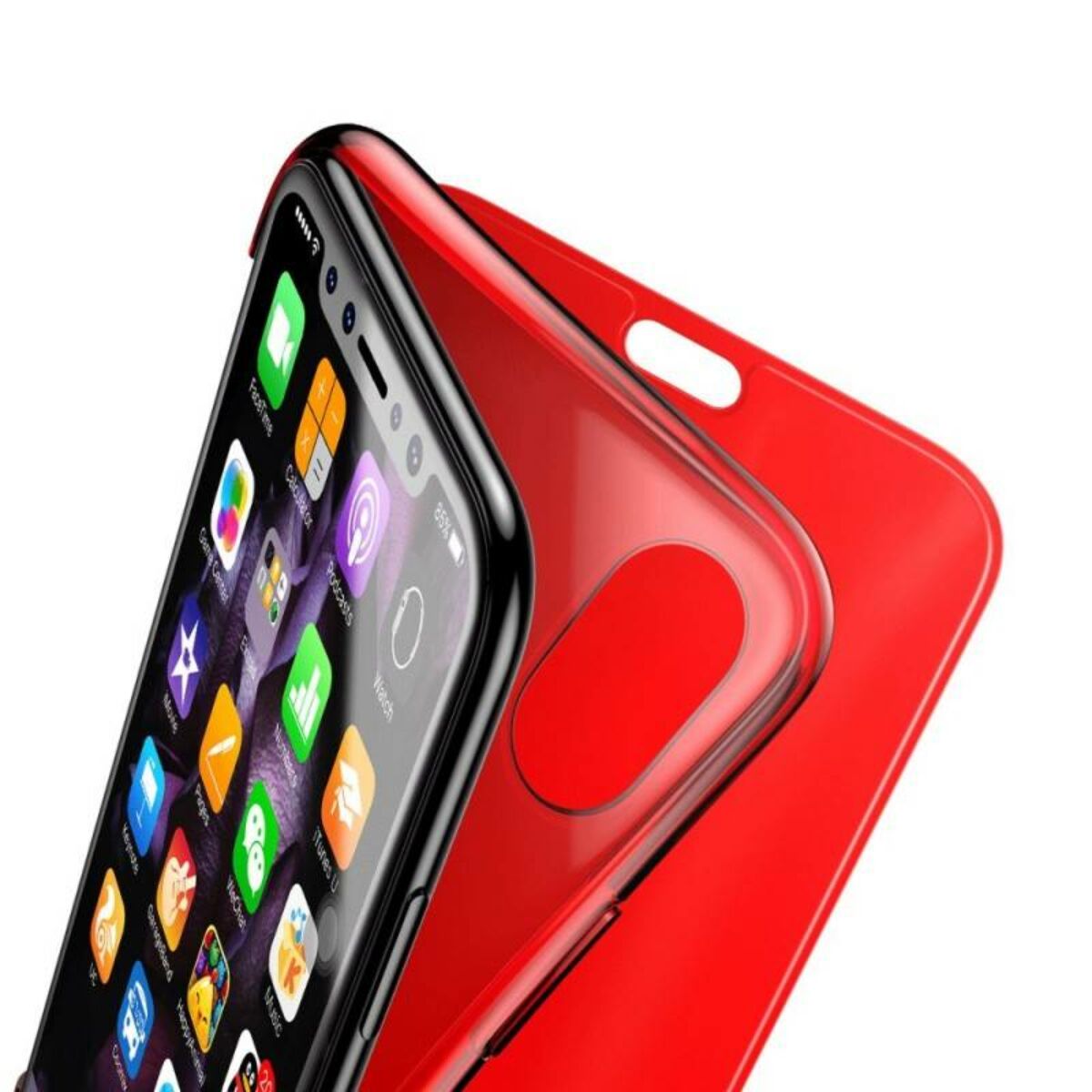 Kép 4/6 - Baseus iPhone X/XS tok,nTouchable kihajtható, érintő felületű flip tok, piros (WIAPIPHX-TS09)