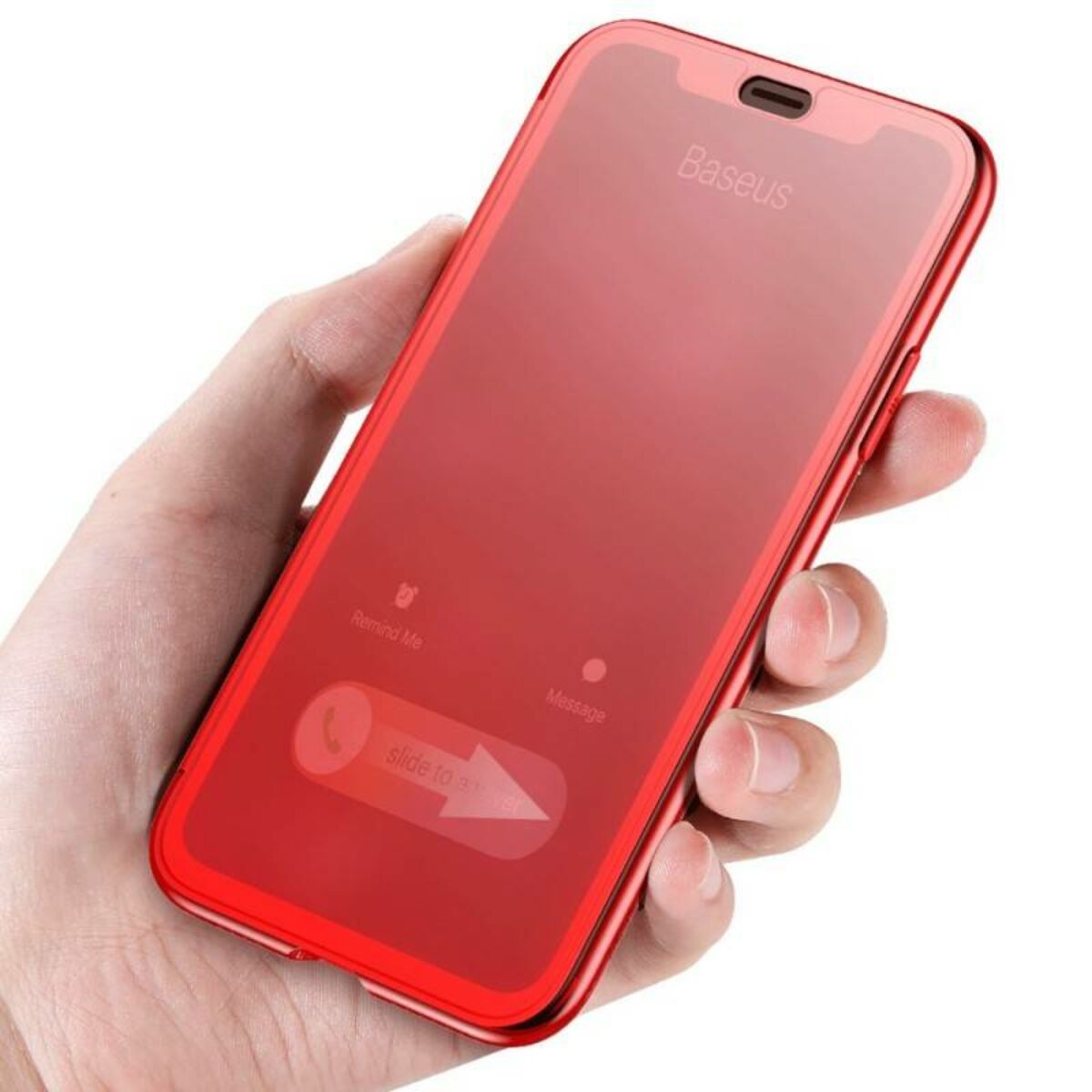 Kép 6/6 - Baseus iPhone X/XS tok,nTouchable kihajtható, érintő felületű flip tok, piros (WIAPIPHX-TS09)