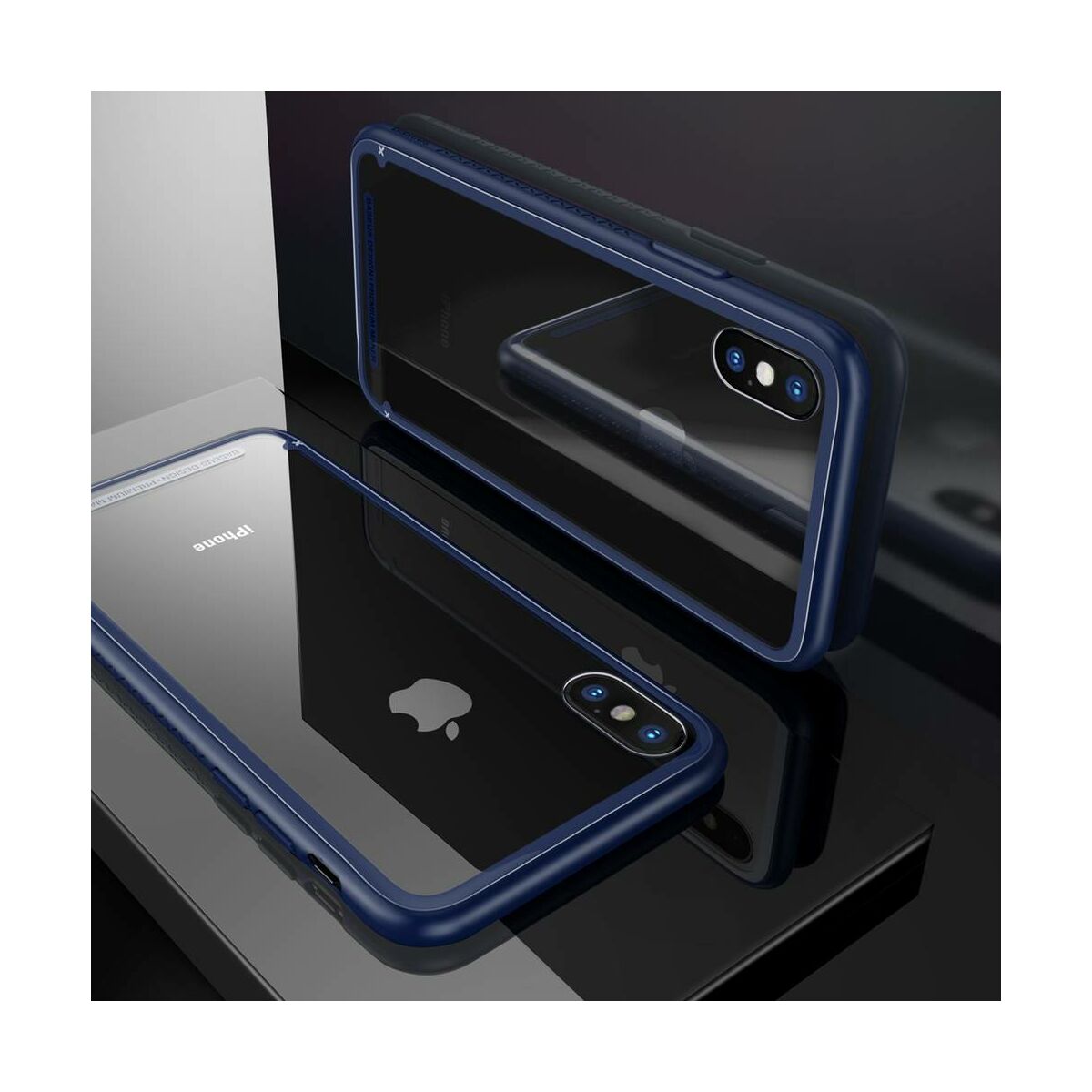 Kép 13/14 - Baseus iPhone X/XS tok, átlátszó, oldalkerettel, kék (WIAPIPHX-YS03)