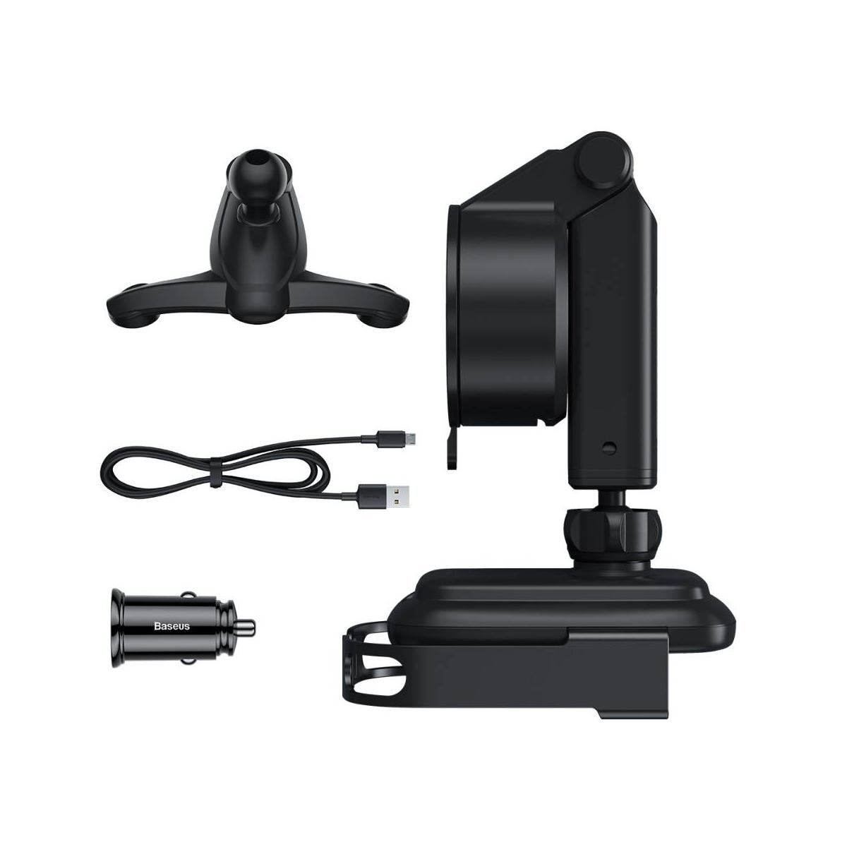 Kép 13/13 - Baseus autós telefontartó, Rock-solid Electric Holder szett, szenzoros nyit, Vez. Nélk. Tölt (szellőző+műszerf+szivargy) fekete WXHW01-B01