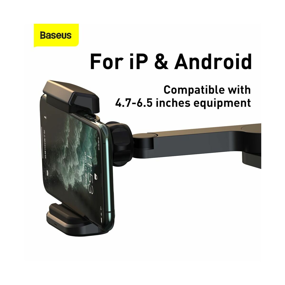 Kép 7/18 - Baseus autós telefon tartó, vezeték nélküli töltő Energy Storage, fejtámlára szerelhető, 15W, fekete (WXHZ-01)