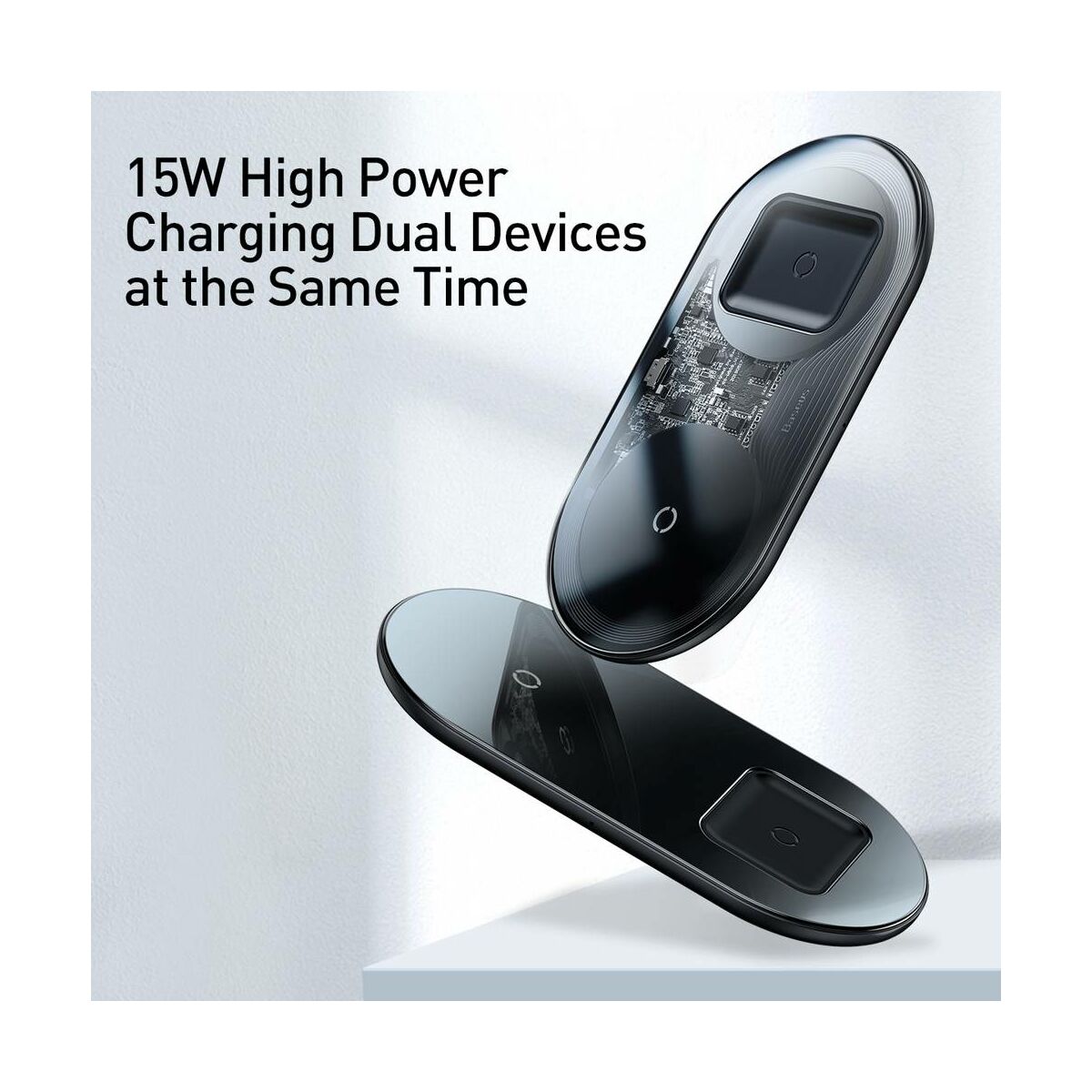 Baseus vezeték nélküli töltő, Simple 2-in-1, telefon + AirPods, 18W, fekete (WXJK-A01)