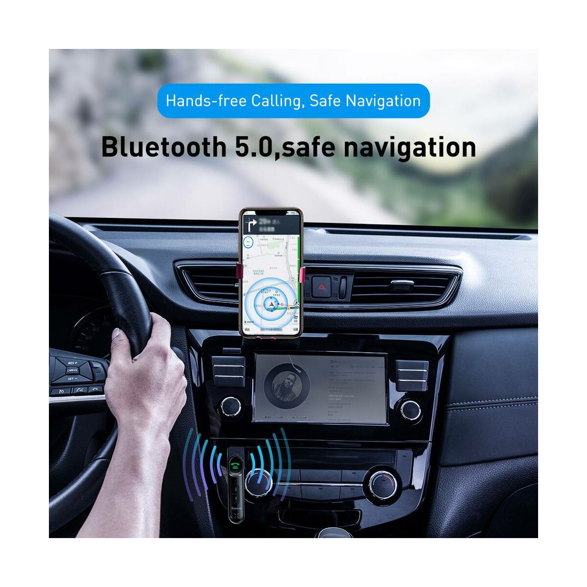 Baseus autós kiegészítő, Bluetooth Qiyin direkt AUX csatlakozóval, fekete (WXQY-01)